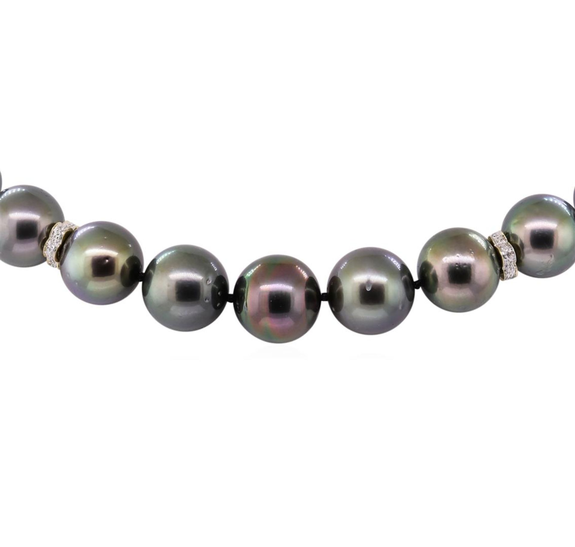 0.50 ctw Diamond and Tahitian Pearl Necklace - 14KT Yellow Gold - Image 2 of 4