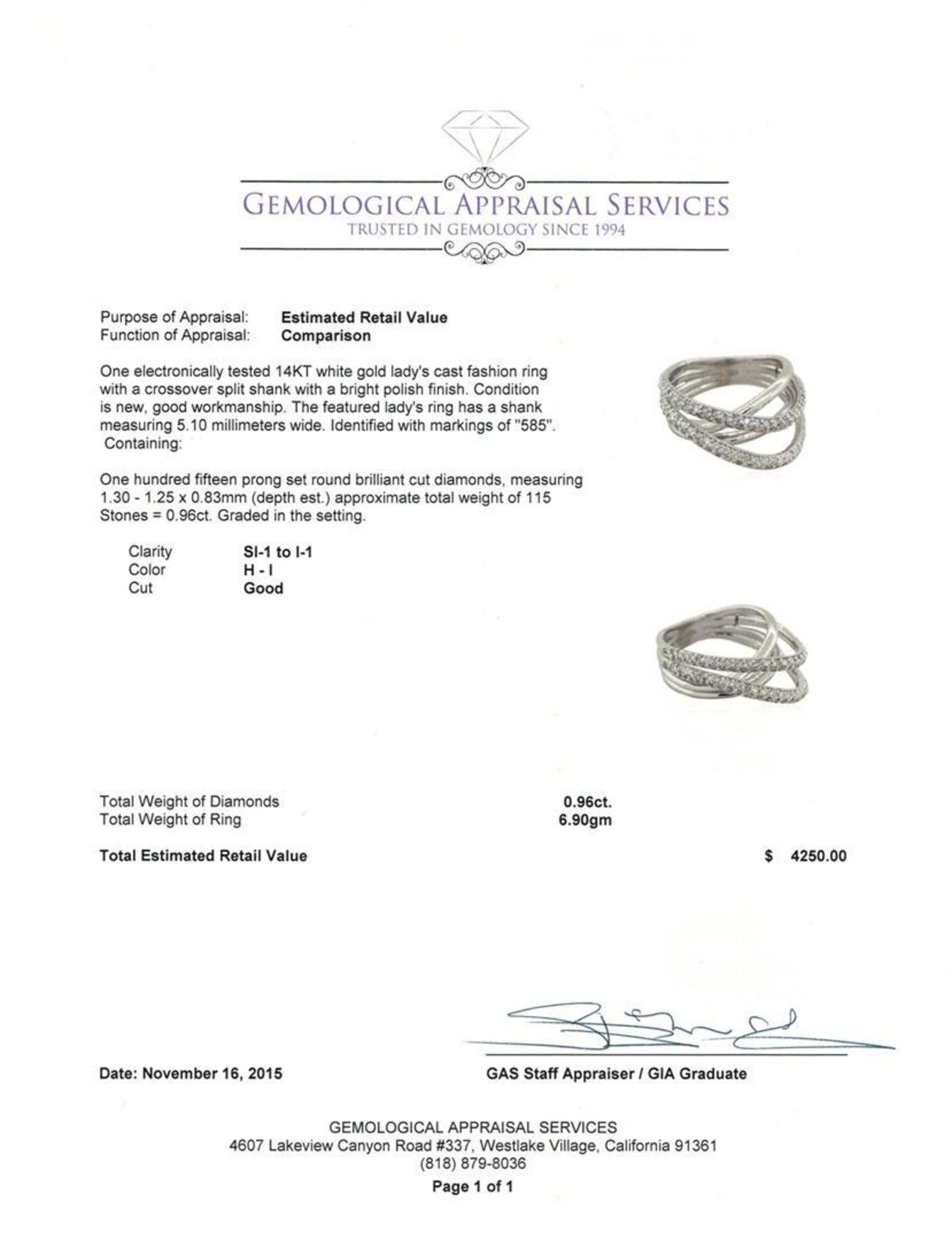 0.96 ctw Diamond Ring - 14KT White Gold - Image 3 of 3