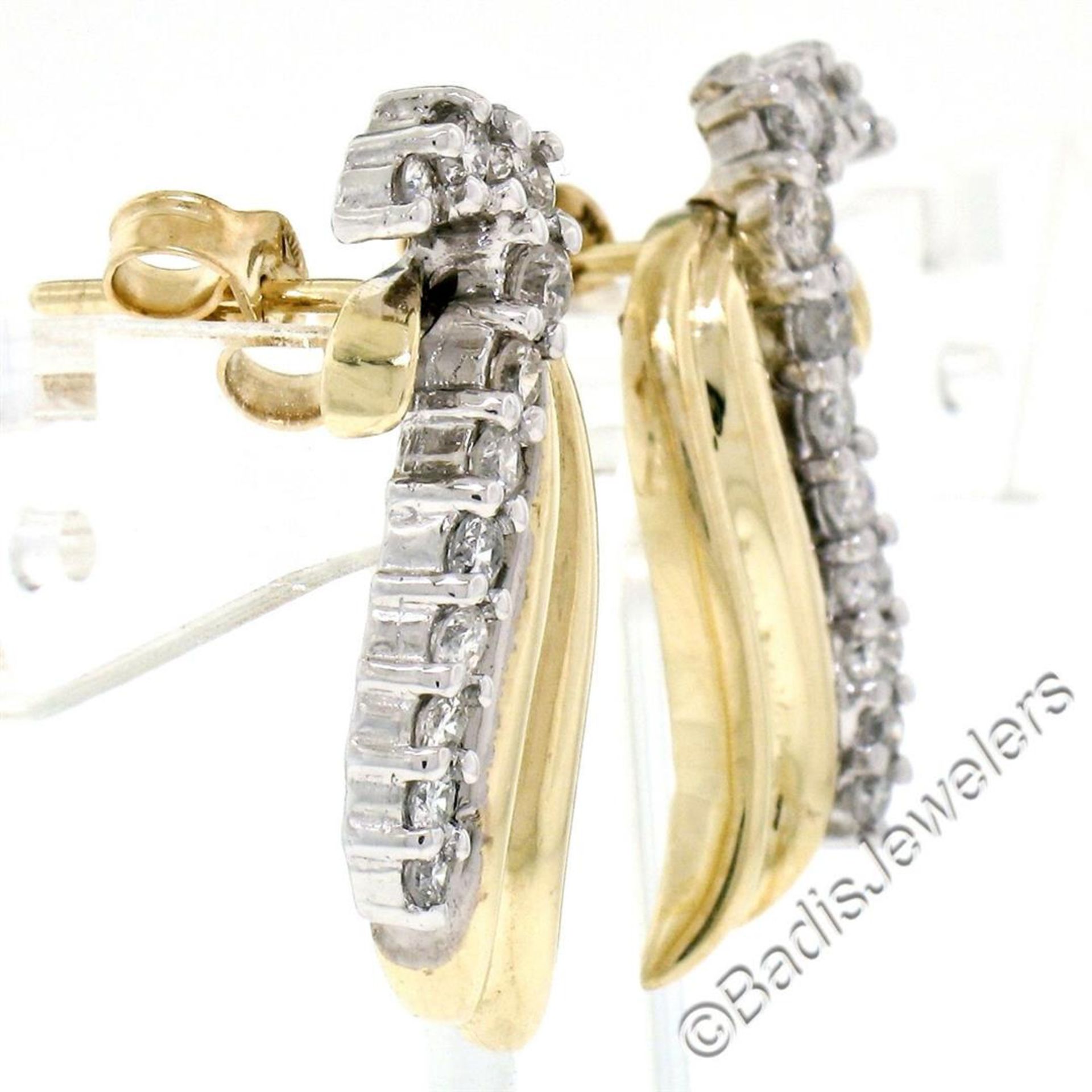 14kt White and Yellow Gold 0.60 ctw Round Diamond Wing Flame Drop Earrings - Image 4 of 6