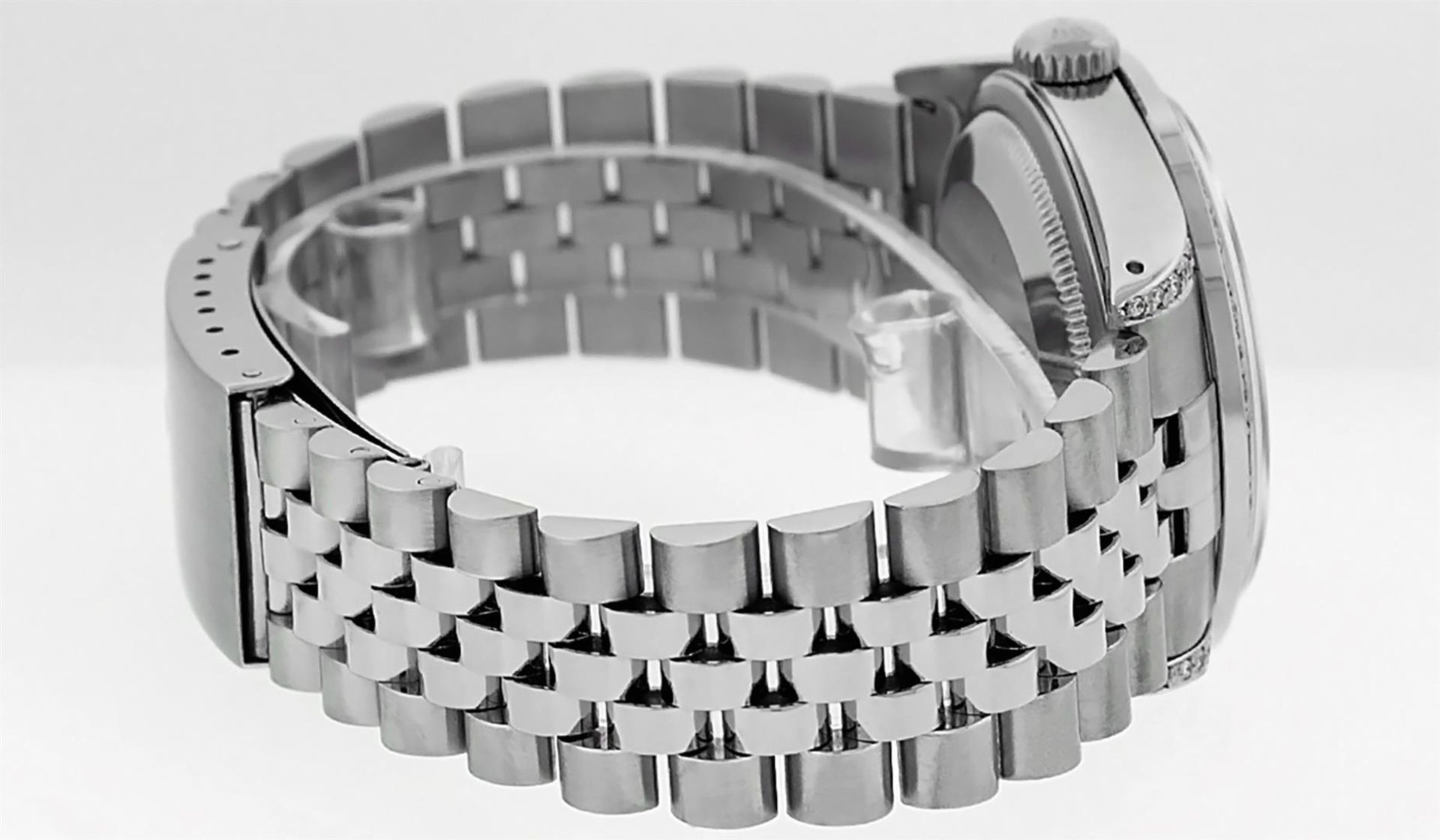 Rolex Mens Stainless Steel Silver Diamond Lugs & Pyramid Bezel Datejust Wristwat - Image 3 of 8