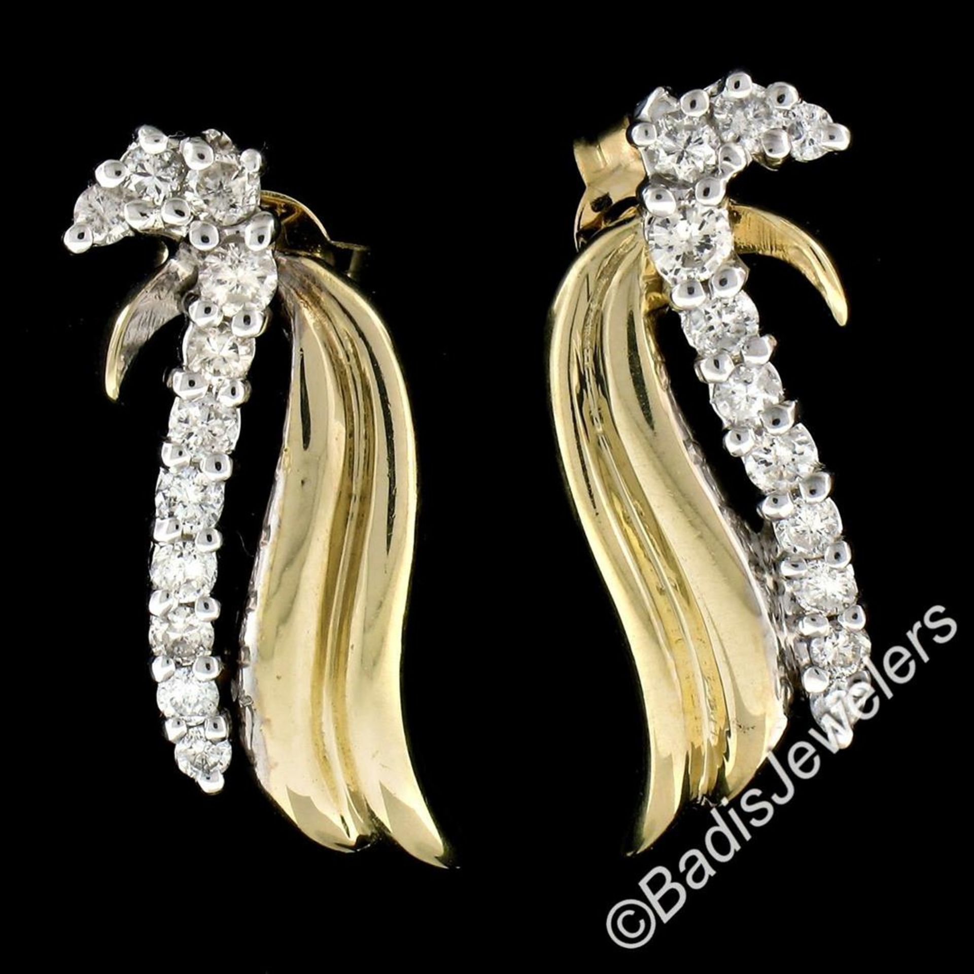 14kt White and Yellow Gold 0.60 ctw Round Diamond Wing Flame Drop Earrings - Image 2 of 6