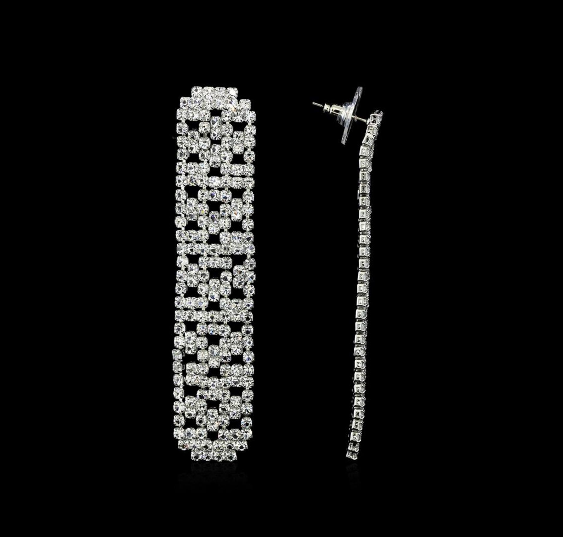 Pave Crystal Rectangle Earrings - Silver Plated - Image 2 of 2