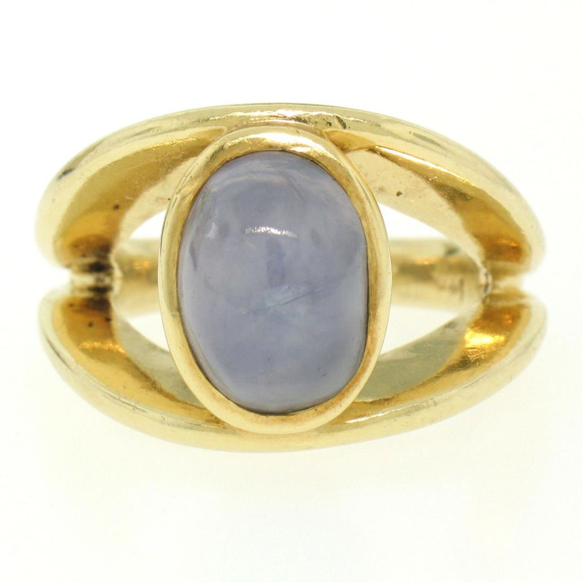 14K Yellow Gold Split Shank Bezel Cabochon Blue Star Sapphire Mens Ring - Image 3 of 9