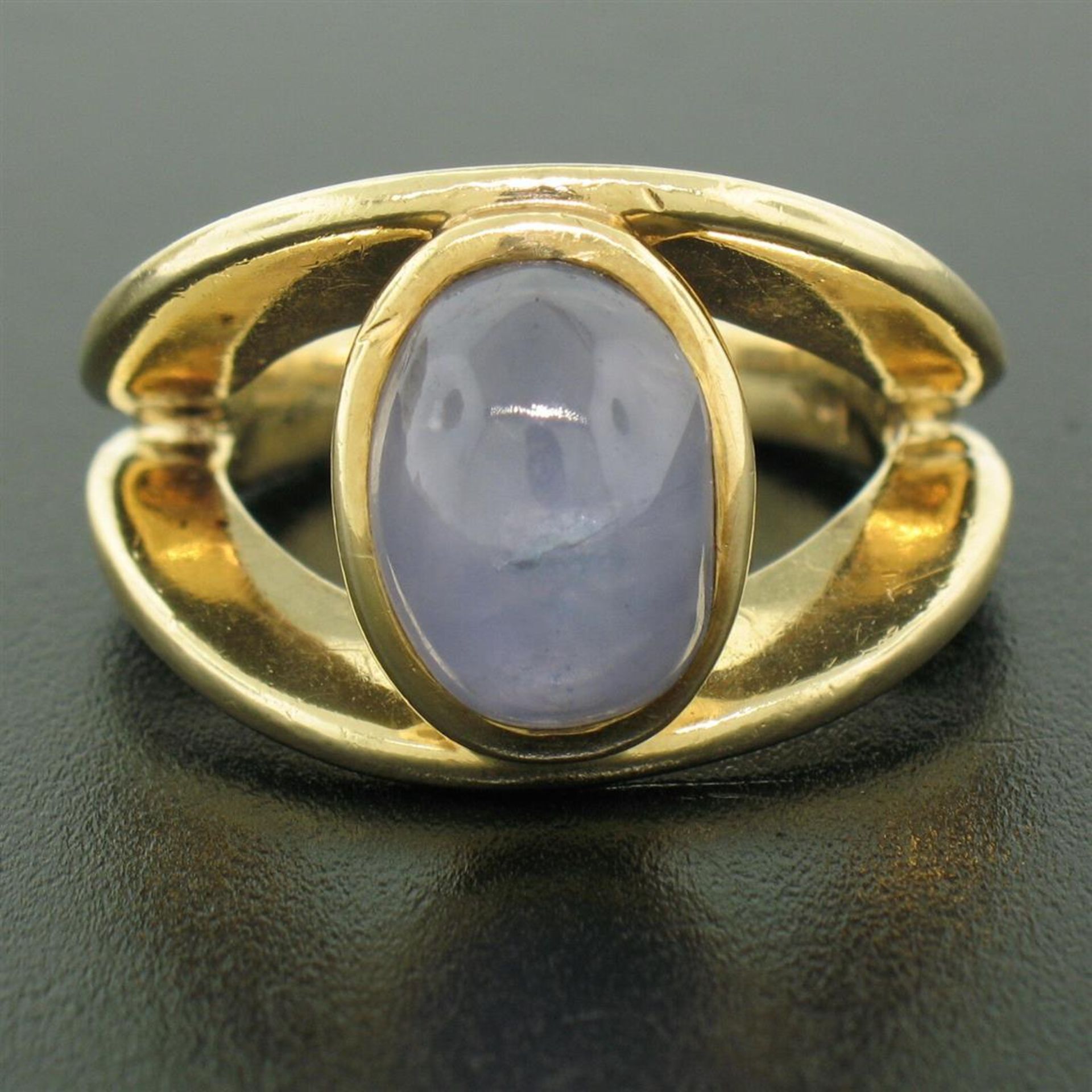 14K Yellow Gold Split Shank Bezel Cabochon Blue Star Sapphire Mens Ring - Image 2 of 9