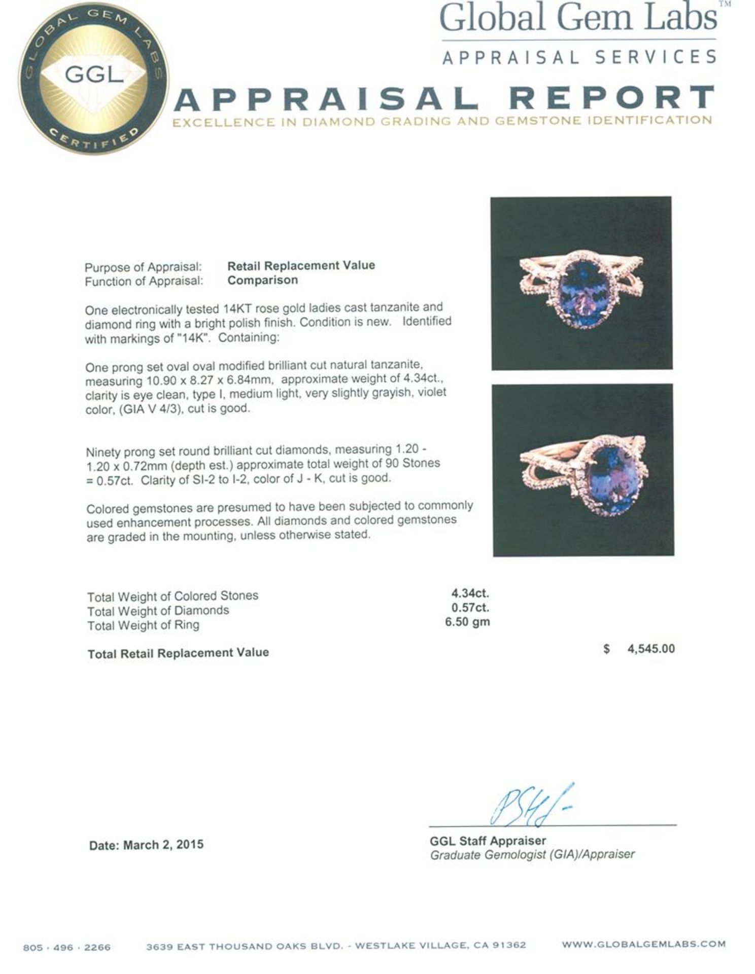 14KT Rose Gold 4.34 ctw Tanzanite and Diamond Ring - Image 5 of 5
