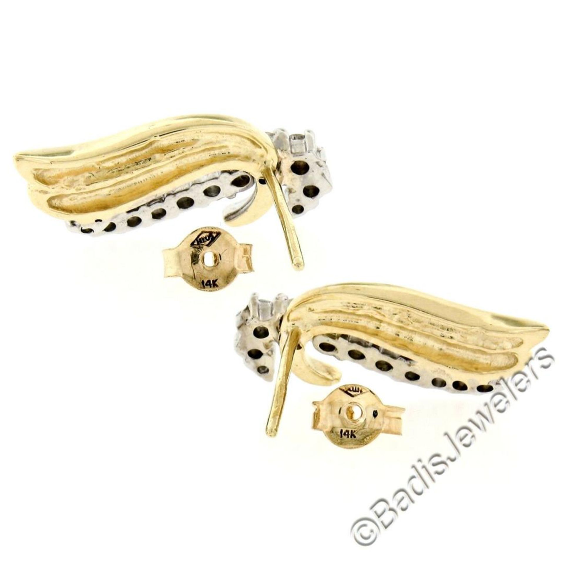 14kt White and Yellow Gold 0.60 ctw Round Diamond Wing Flame Drop Earrings - Image 6 of 6