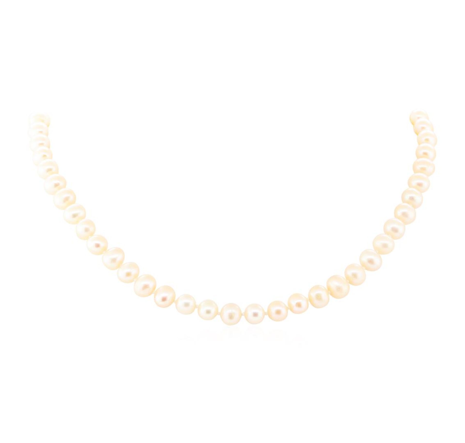 0.12 ctw Diamond and Freshwater Pearl Necklace - 14KT White Gold