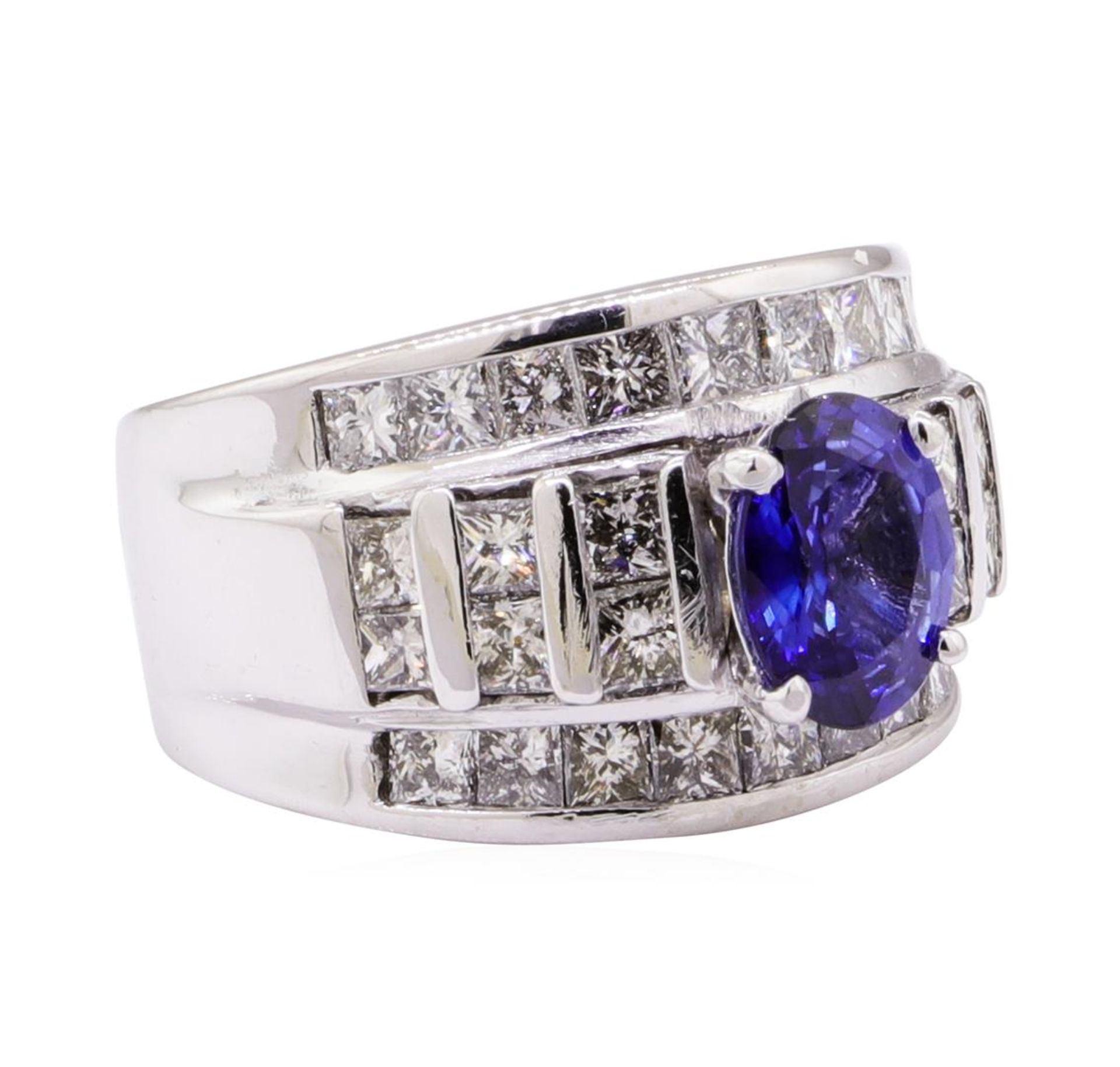 3.02 ctw Sapphire And Diamond Ring - 14KT White Gold