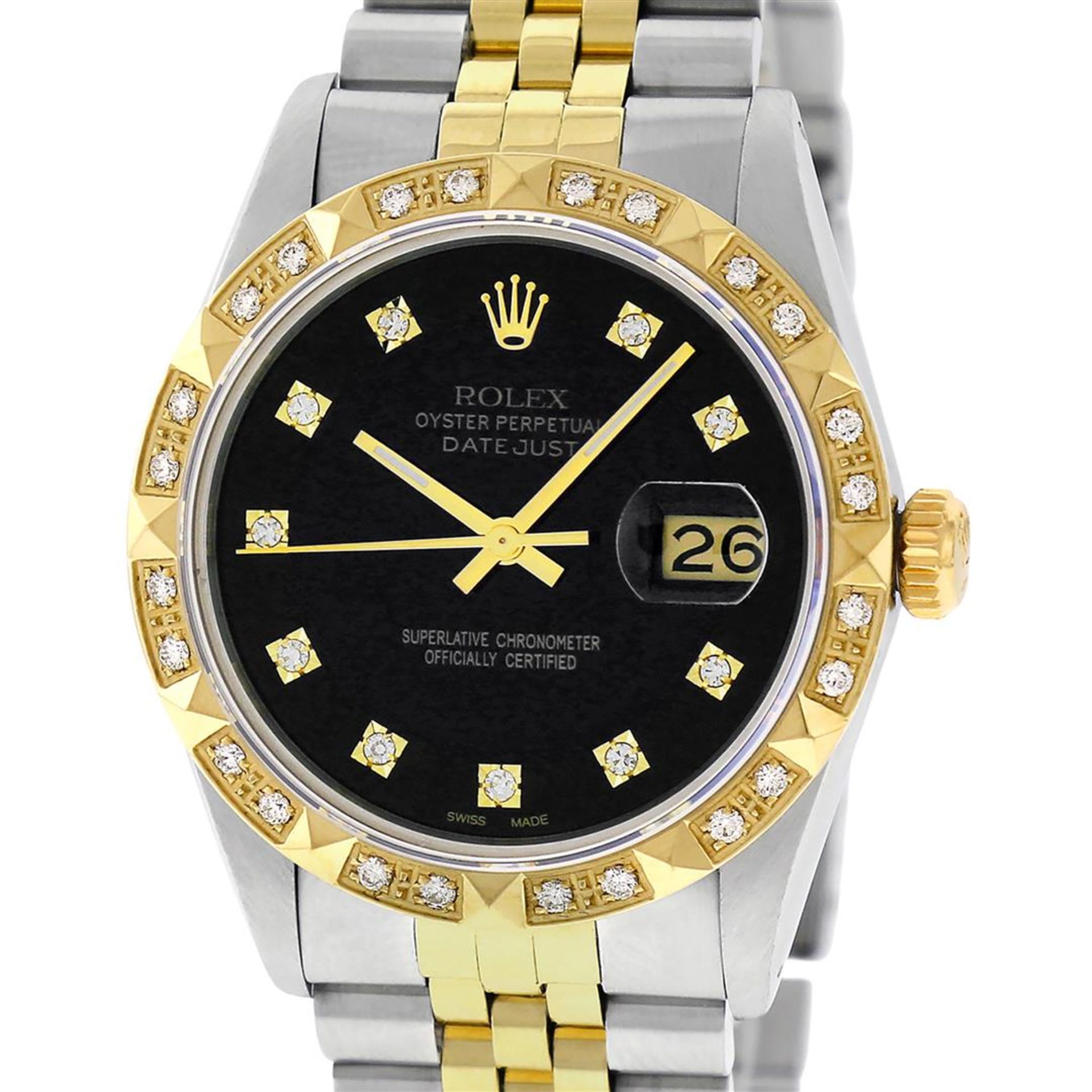 Rolex Mens 2 Tone Black Diamond Pyramid Bezel 36MM Datejust Wristwatch - Image 2 of 9