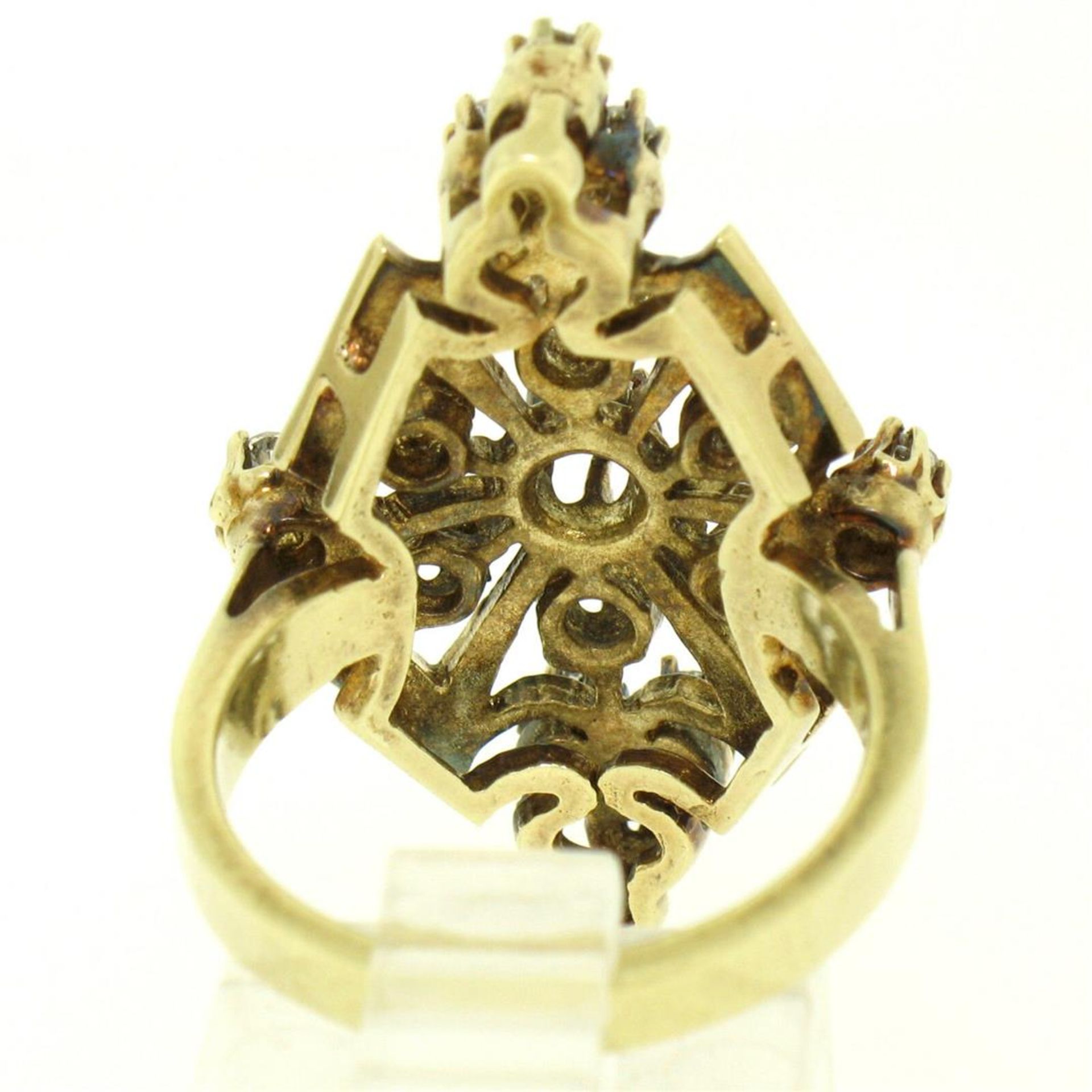 14k Yellow Gold .90 ctw Round Diamond Black Enamel Marquise Cocktail Ring - Image 8 of 8