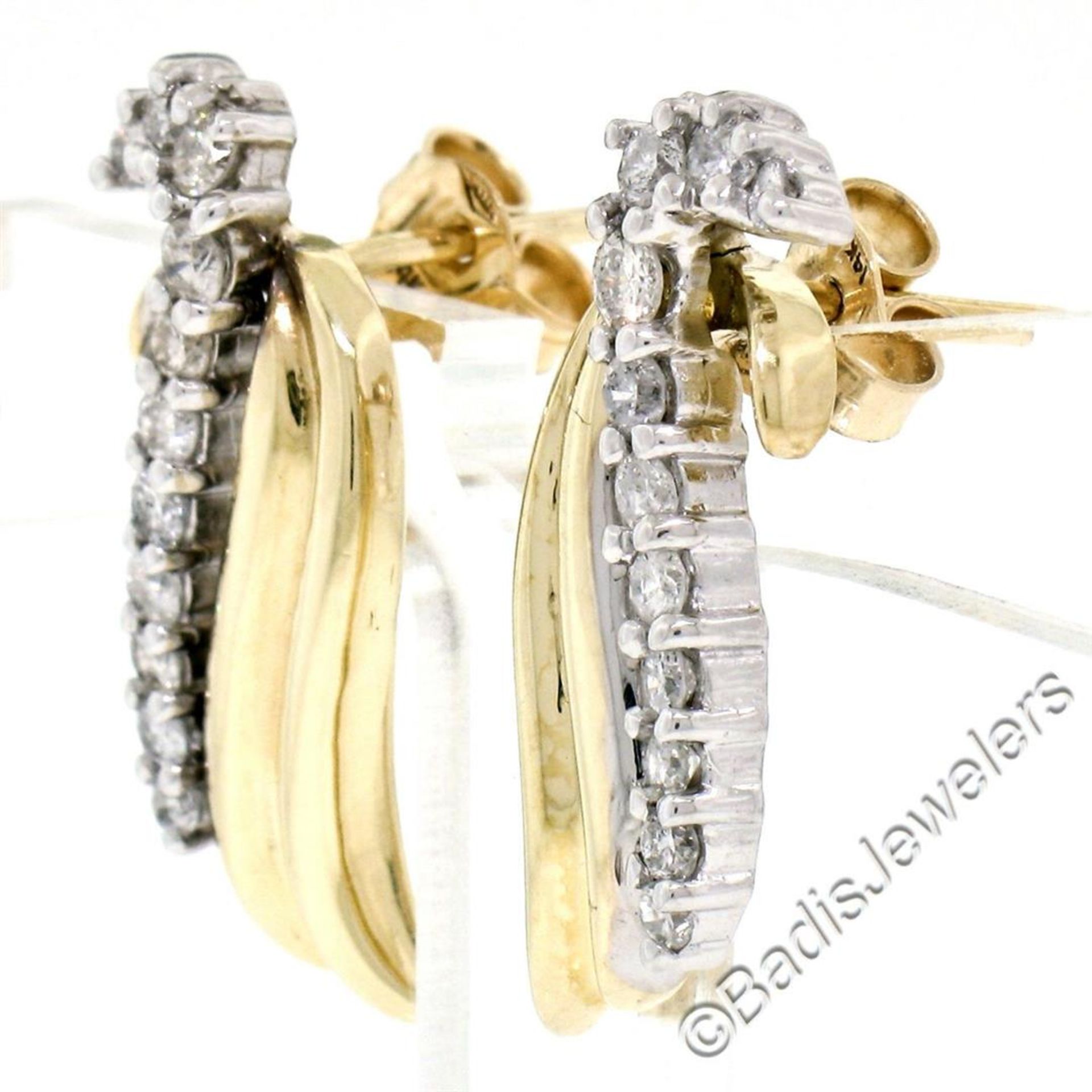 14kt White and Yellow Gold 0.60 ctw Round Diamond Wing Flame Drop Earrings - Image 3 of 6