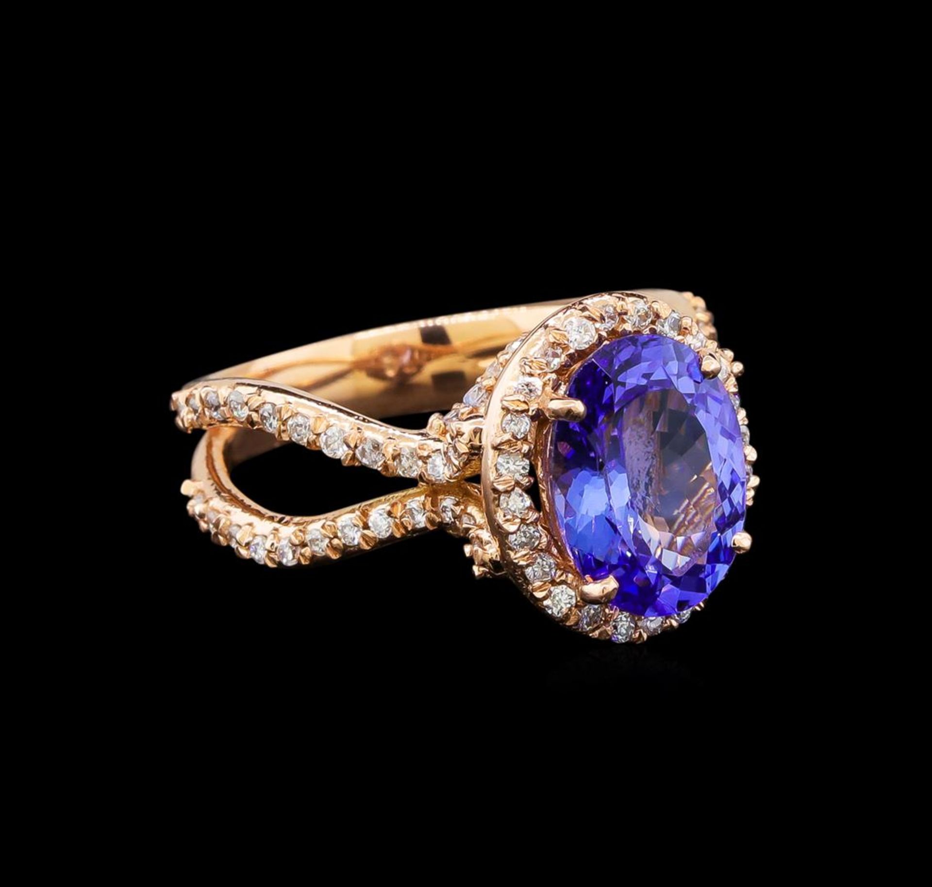 14KT Rose Gold 4.34 ctw Tanzanite and Diamond Ring