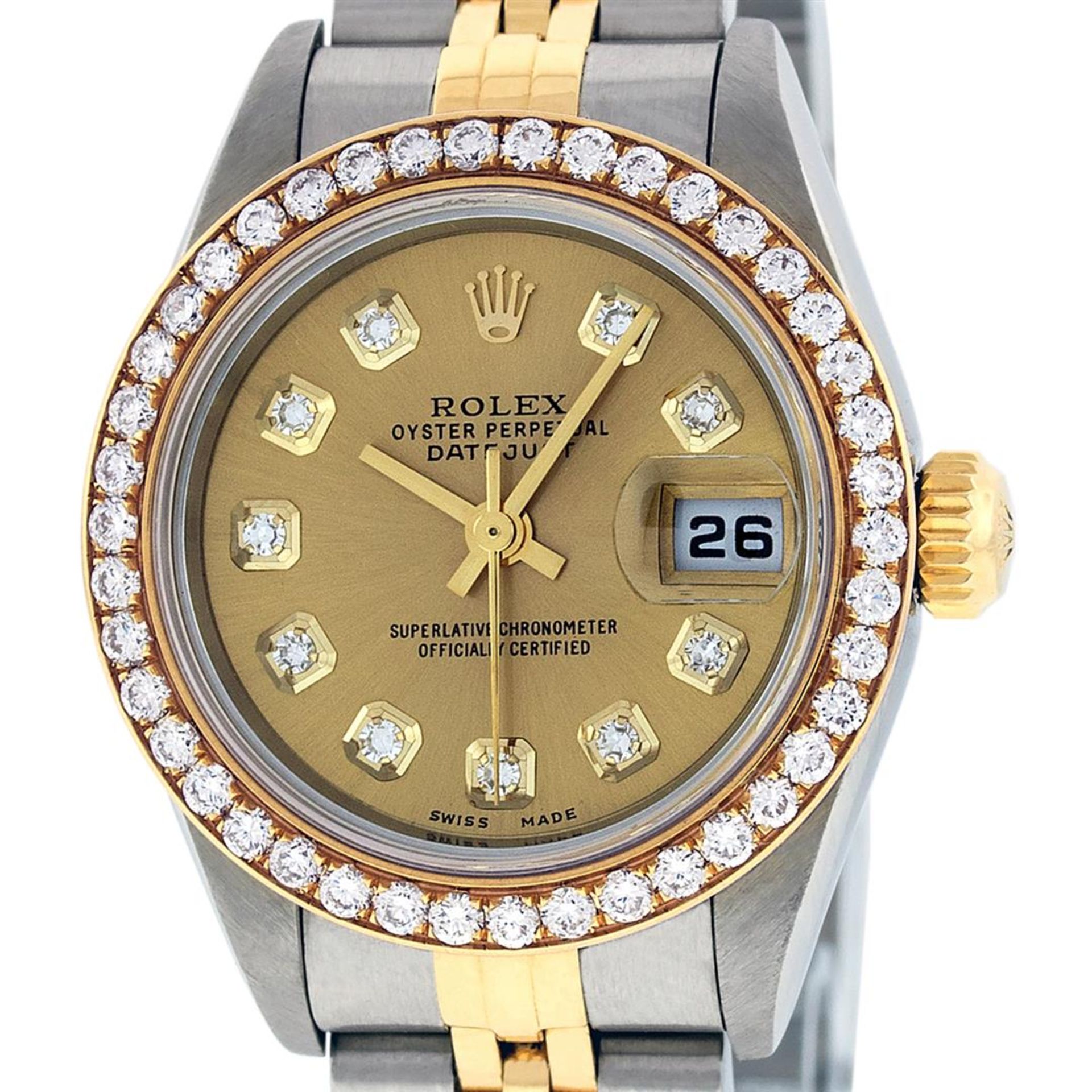 Rolex Ladies Quickset 2 Tone Champagne 1 ctw YG Diamond Oyster Perpetual Datejus - Image 2 of 9