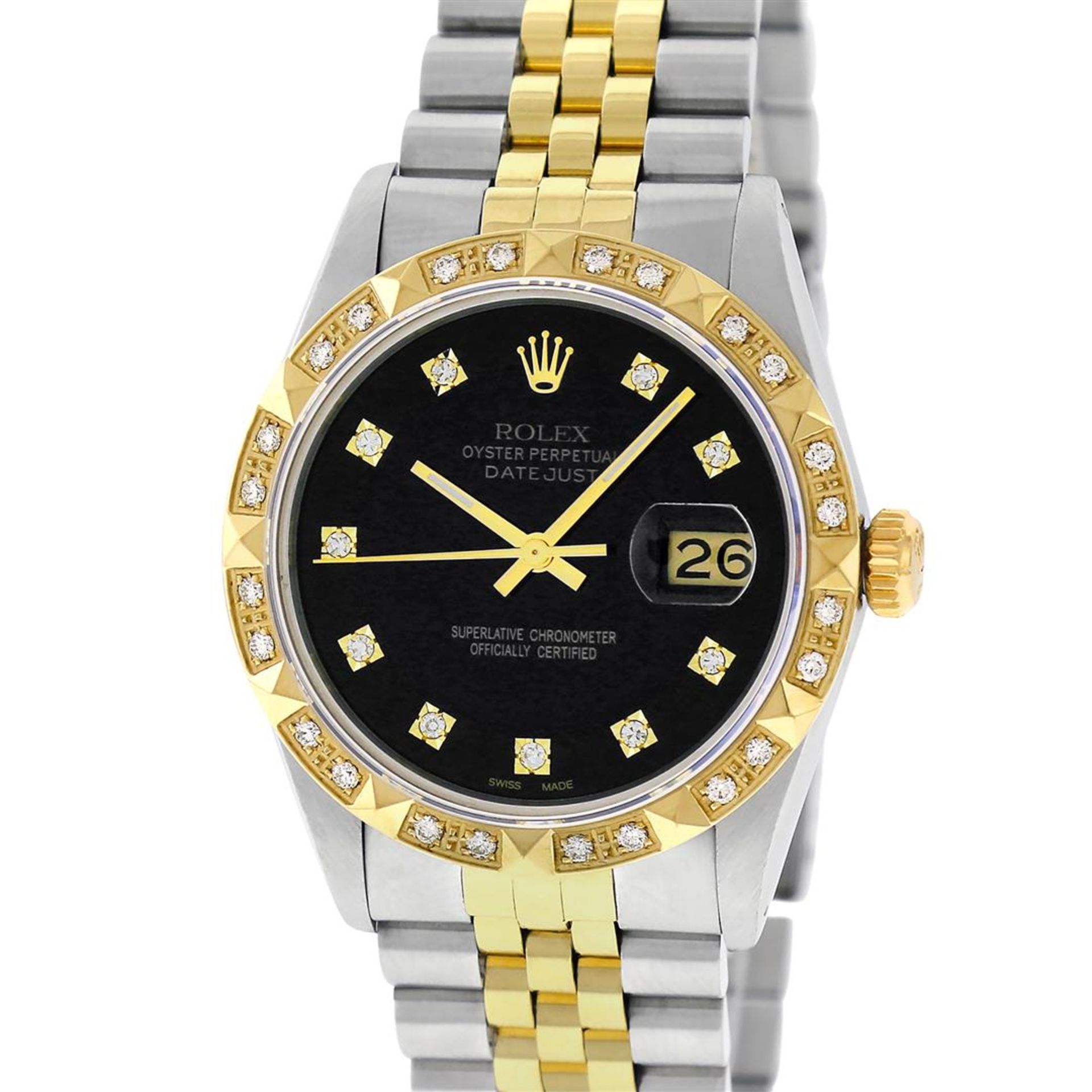 Rolex Mens 2 Tone Black Diamond Pyramid Bezel 36MM Datejust Wristwatch - Image 3 of 9