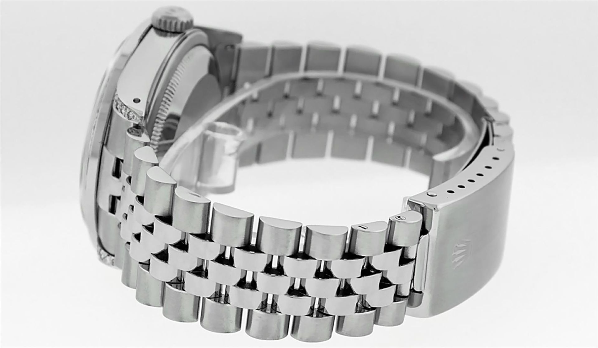 Rolex Mens Stainless Steel Silver Diamond Lugs & Pyramid Bezel Datejust Wristwat - Image 7 of 8