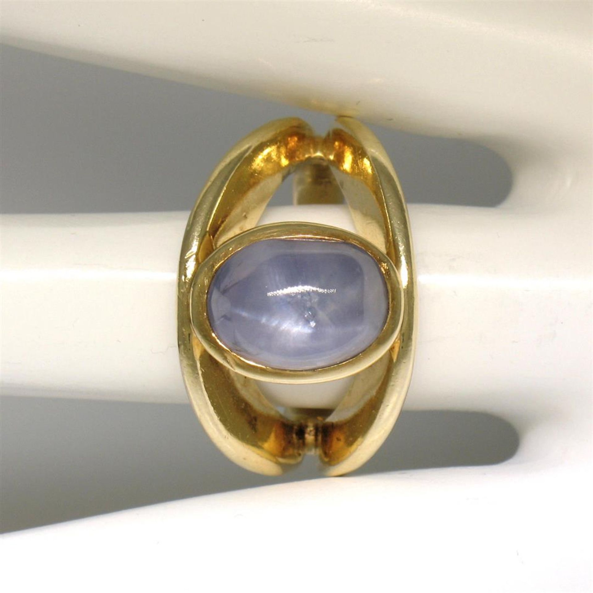 14K Yellow Gold Split Shank Bezel Cabochon Blue Star Sapphire Mens Ring - Image 7 of 9