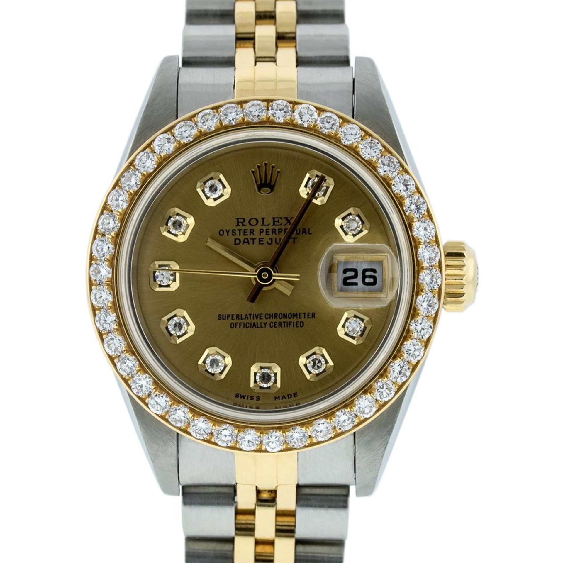 Rolex Ladies Quickset 2 Tone Champagne 1 ctw YG Diamond Oyster Perpetual Datejus - Image 3 of 9