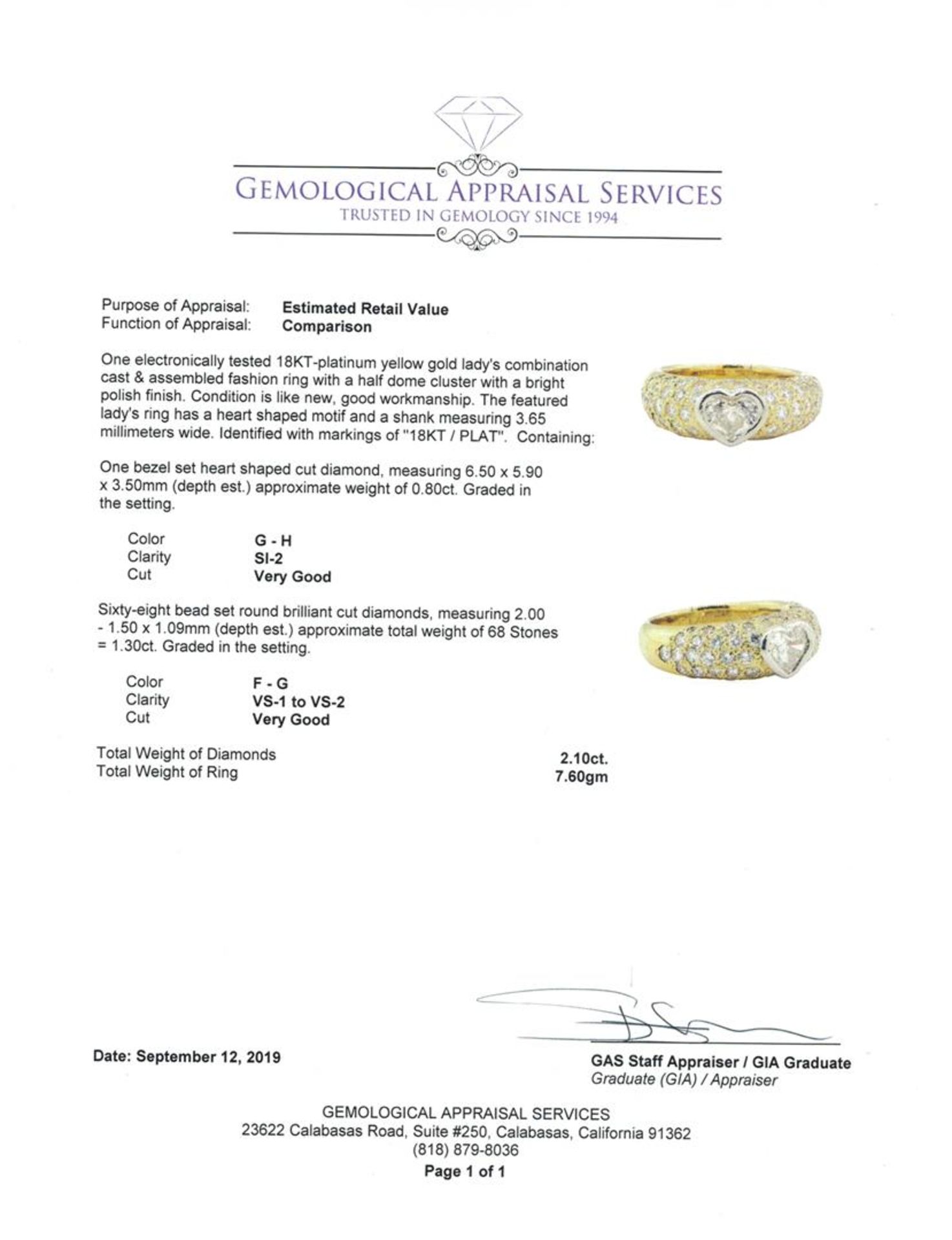 2.10 ctw Diamond Ring - Platinum and 18KT Yellow Gold - Image 5 of 5