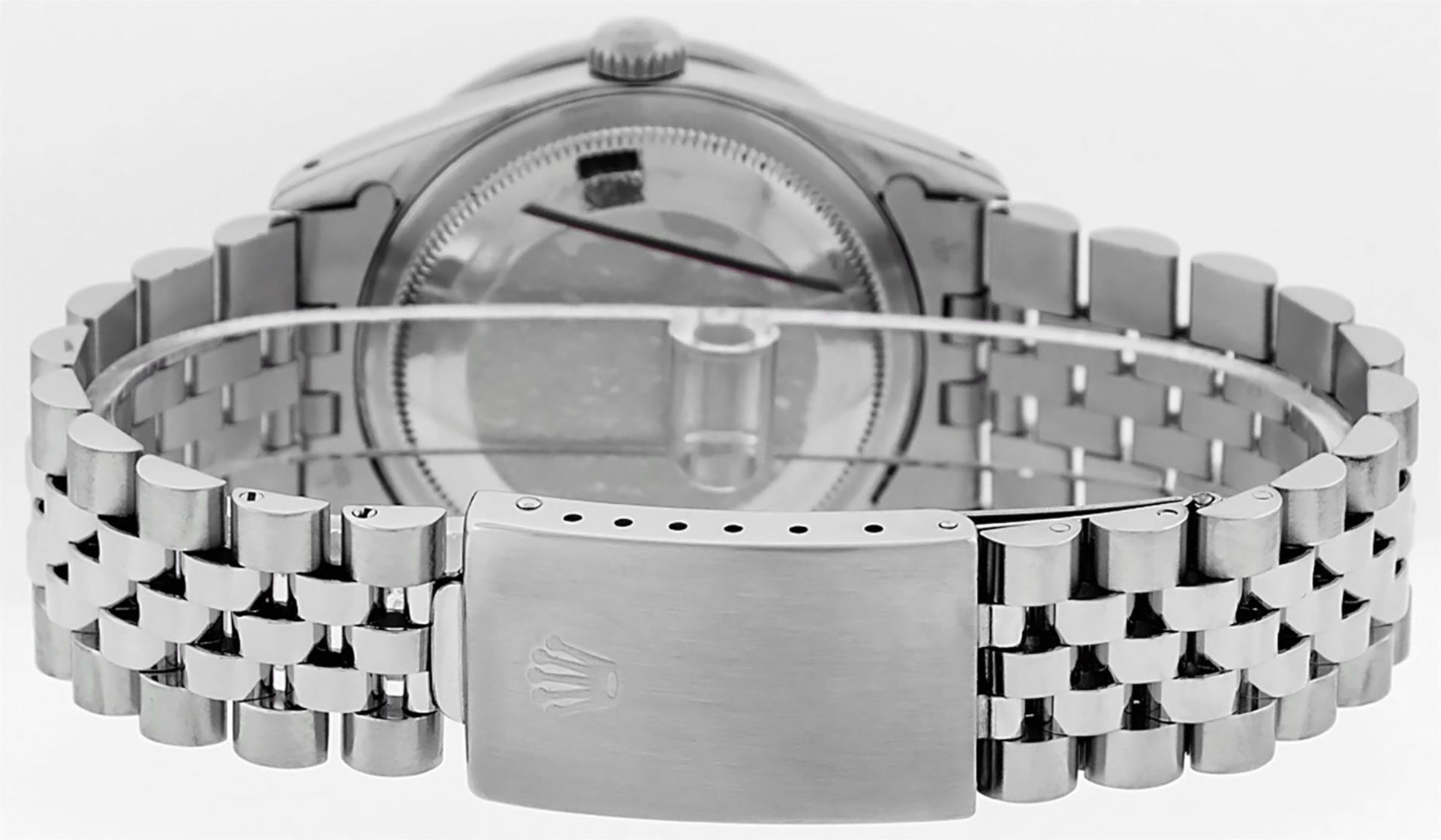 Rolex Mens Stainless Steel Silver Diamond Lugs & Pyramid Bezel Datejust Wristwat - Image 4 of 8