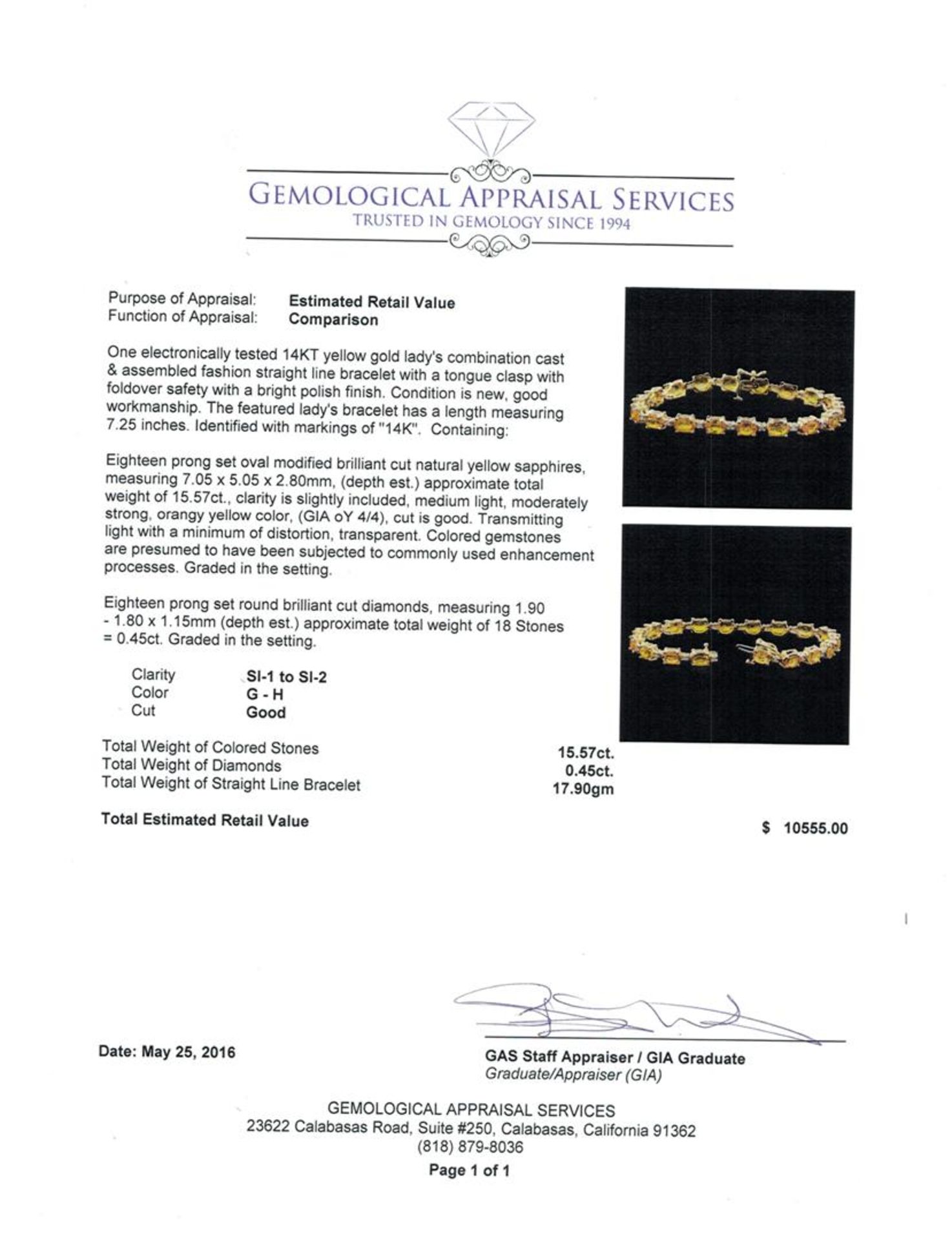 15.57 ctw Yellow Sapphire and Diamond Bracelet - 14KT Yellow Gold - Image 4 of 4