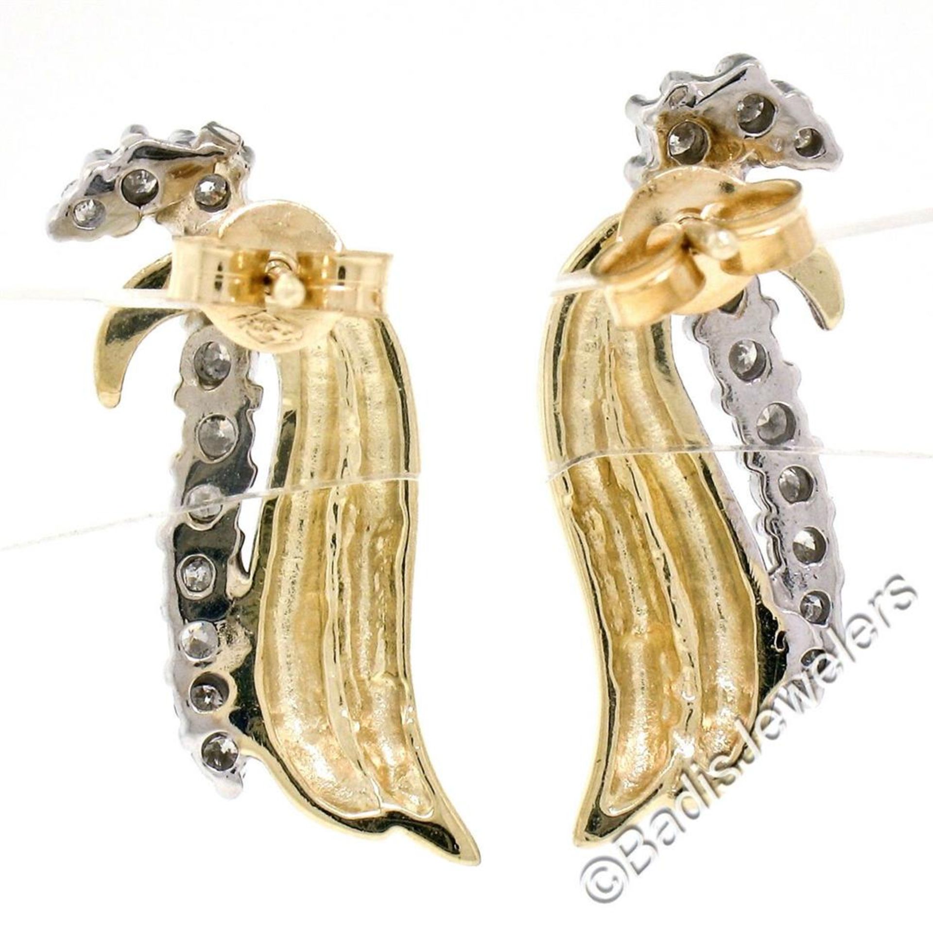 14kt White and Yellow Gold 0.60 ctw Round Diamond Wing Flame Drop Earrings - Image 5 of 6