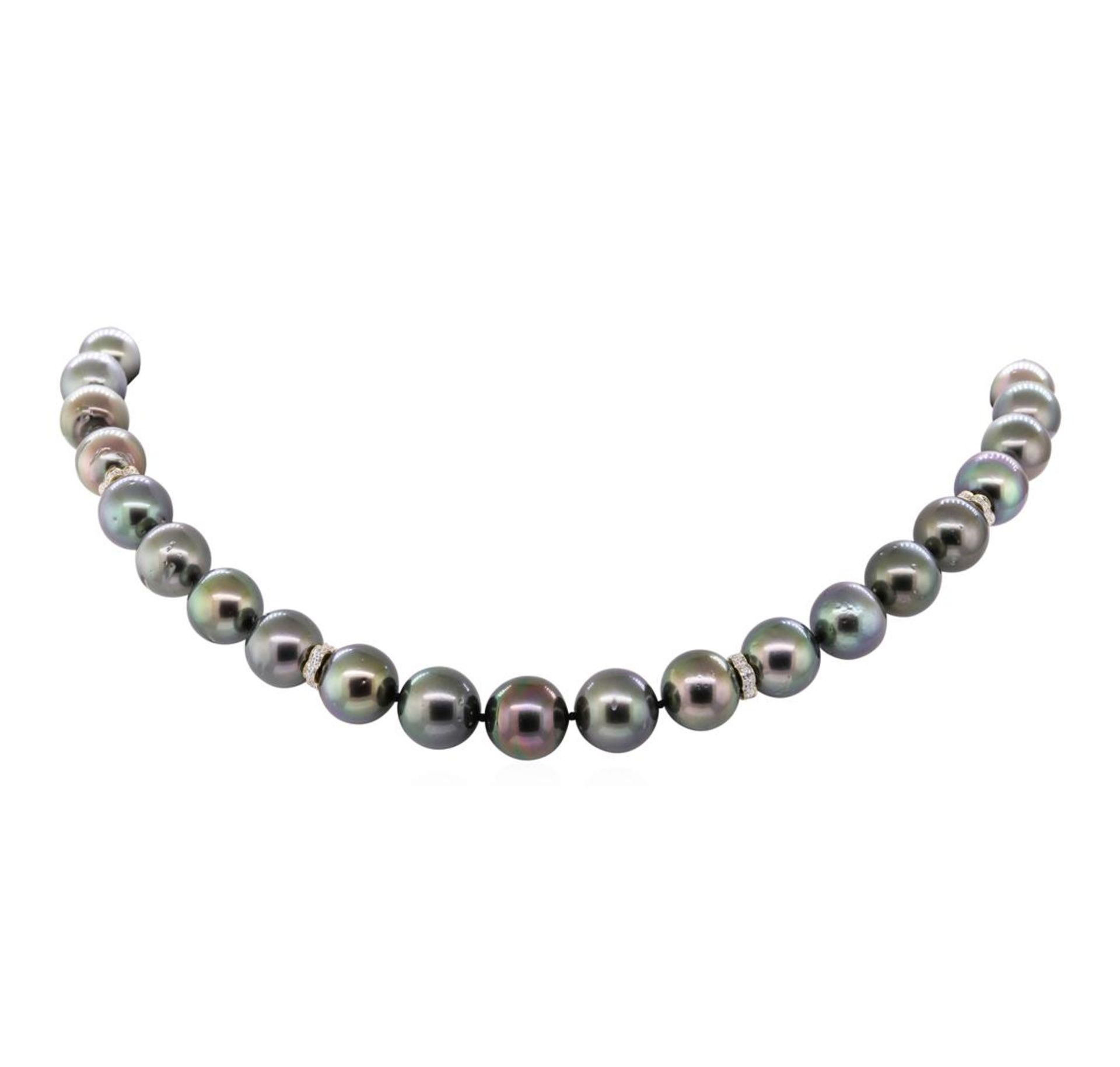 0.50 ctw Diamond and Tahitian Pearl Necklace - 14KT Yellow Gold