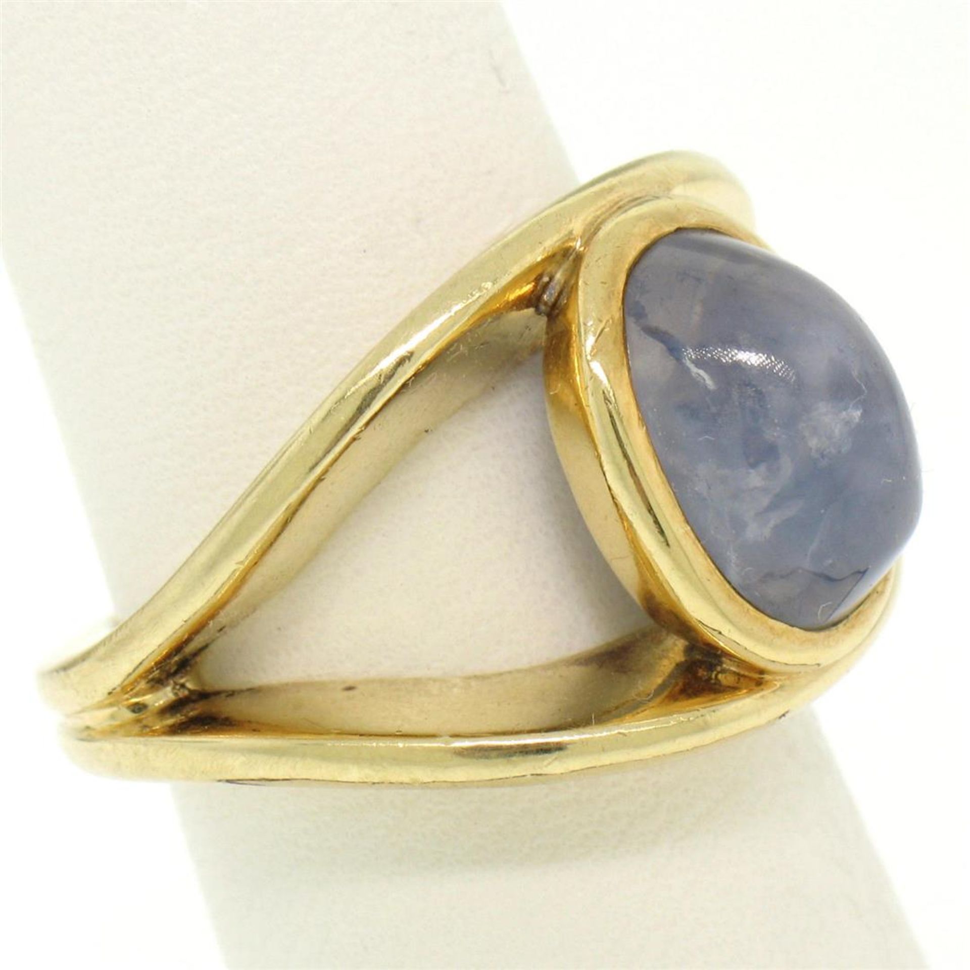 14K Yellow Gold Split Shank Bezel Cabochon Blue Star Sapphire Mens Ring - Image 9 of 9