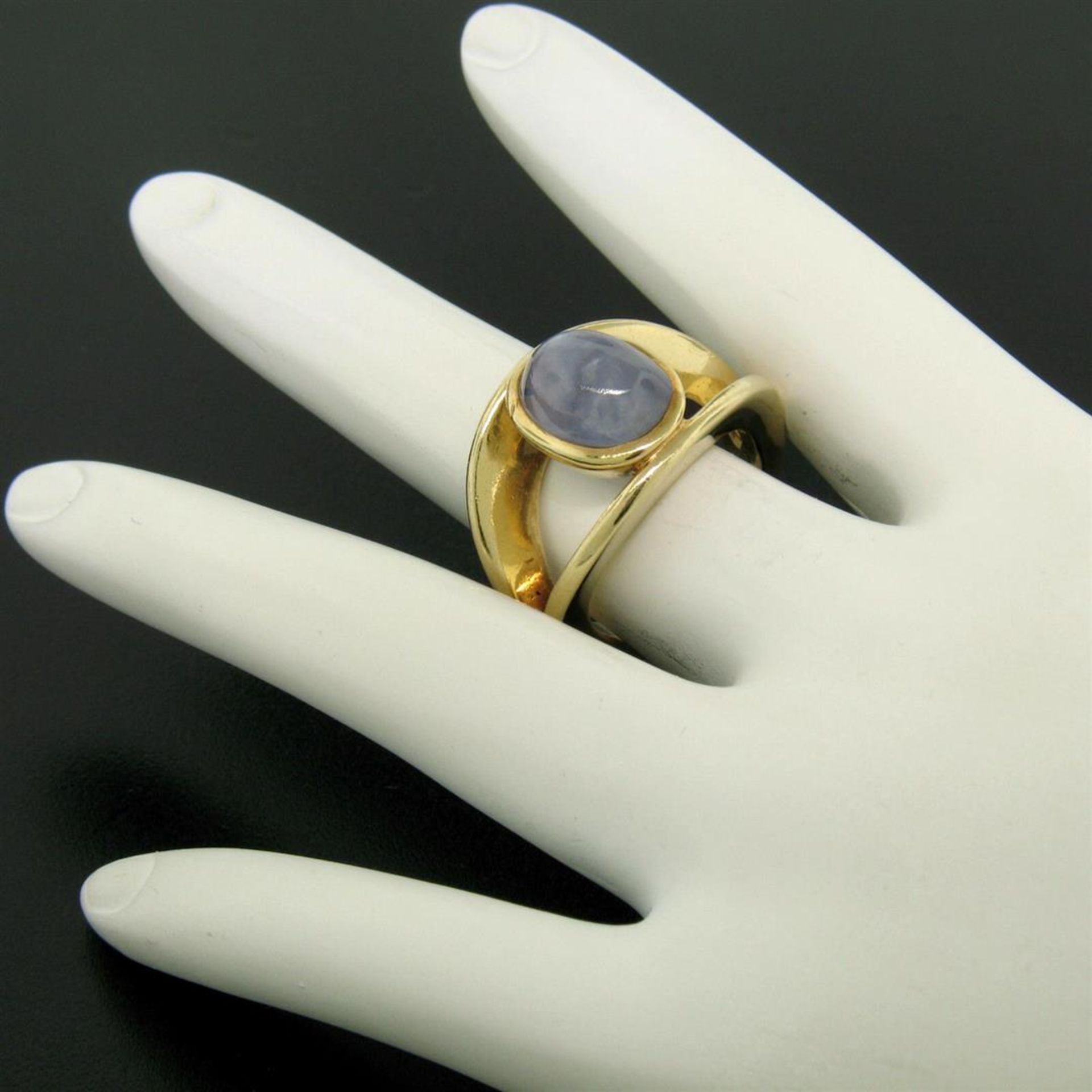 14K Yellow Gold Split Shank Bezel Cabochon Blue Star Sapphire Mens Ring - Image 4 of 9