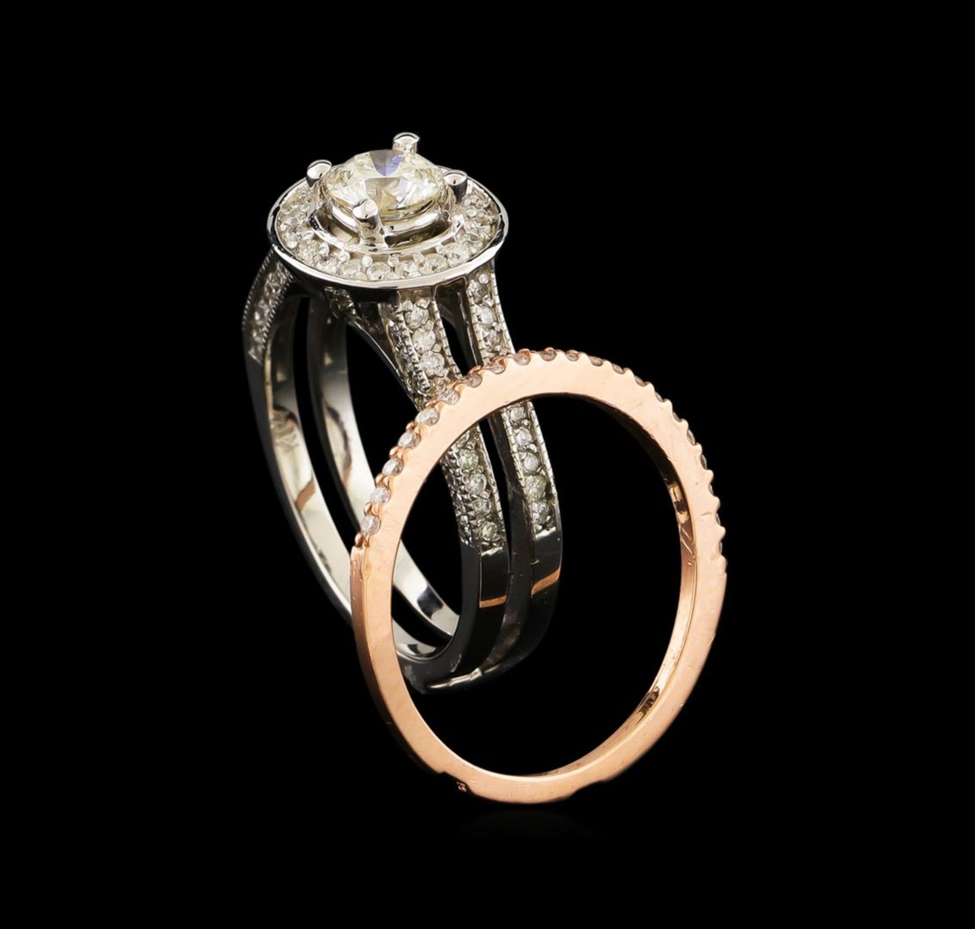 1.28 ctw Diamond Wedding Ring Set - 14KT Rose and White Gold - Image 3 of 4