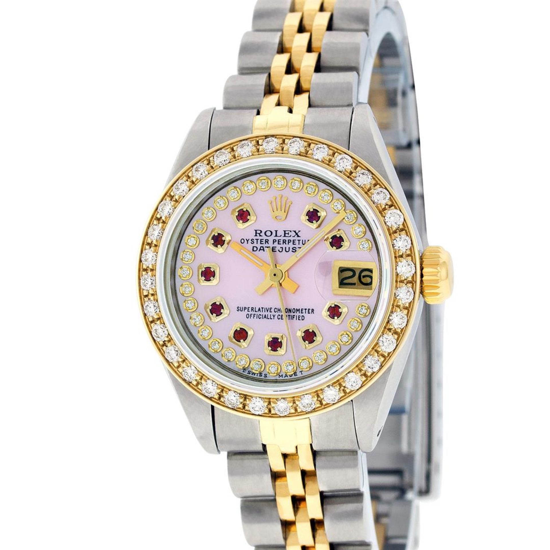 Rolex Ladies 2 Tone Pink MOP Ruby String Diamond Datejust Wristwatch - Image 2 of 9