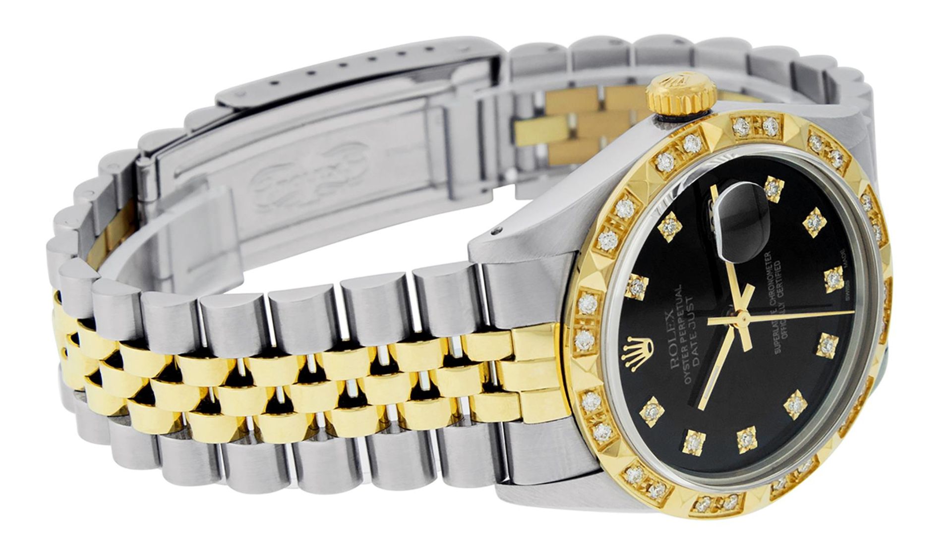Rolex Mens 2 Tone Black Diamond Pyramid Bezel 36MM Datejust Wristwatch - Image 4 of 9