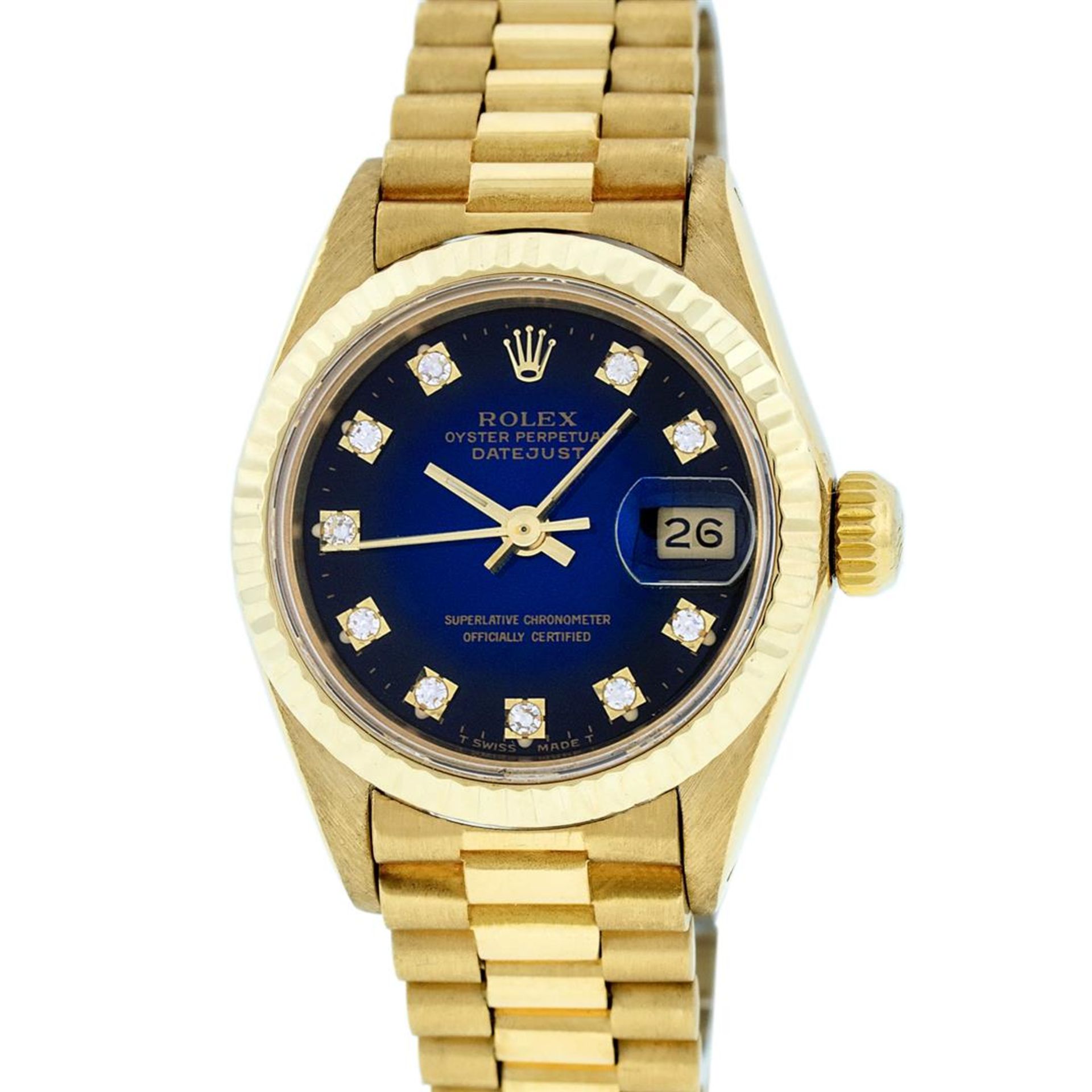 Rolex Ladies 18K Yellow Gold Blue Vignette Diamond Datejust President Wristwatch - Image 2 of 9