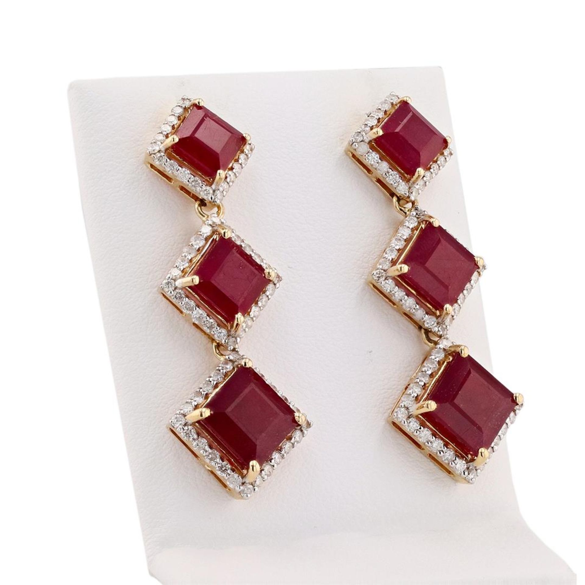 16.77 ctw Ruby and 1.41 ctw Diamond 14K Yellow Gold Earrings - Image 2 of 4