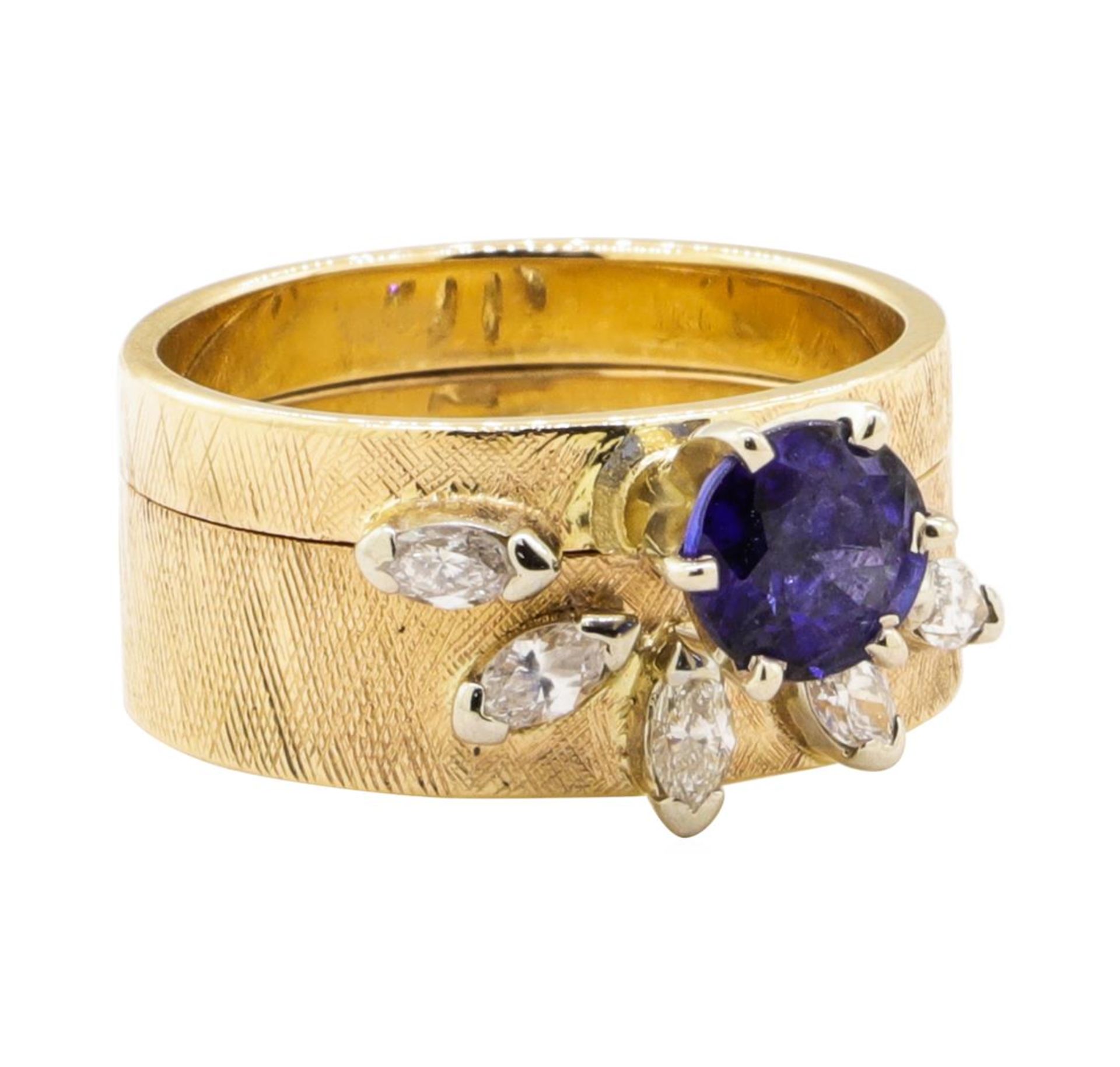 1.40 ctw Blue Sapphire and Diamond Ring - 14KT Yellow Gold