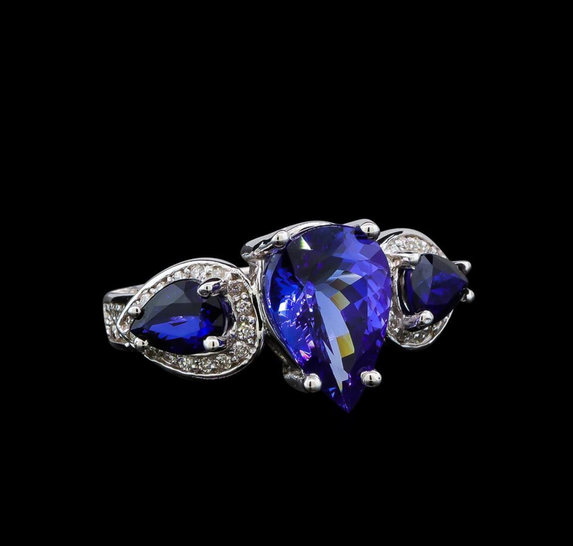 14KT White Gold 3.83 ctw Tanzanite, Sapphire and Diamond Ring