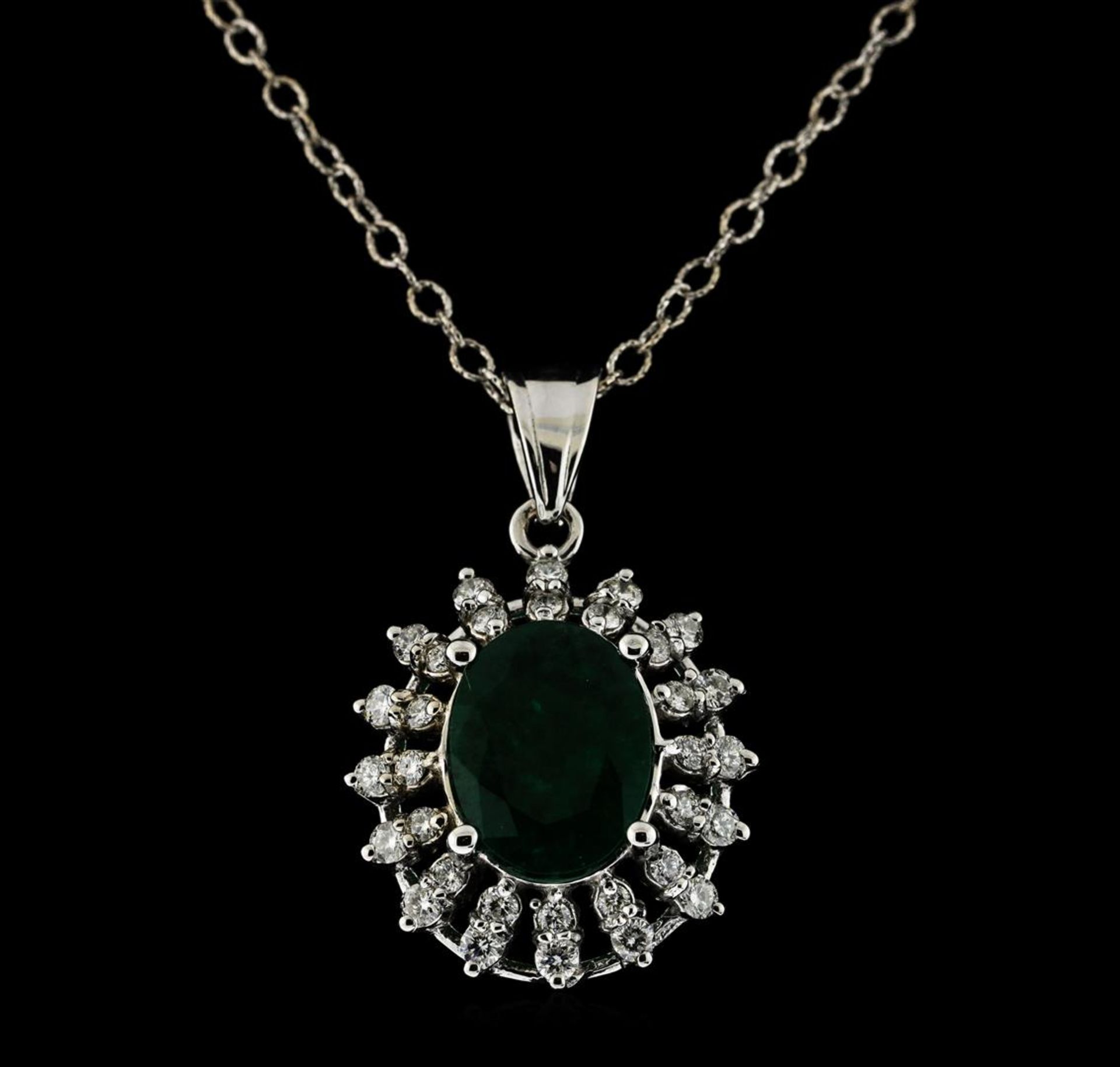 2.91 ctw Emerald and Diamond Pendant With Chain - 14KT White Gold - Image 2 of 3