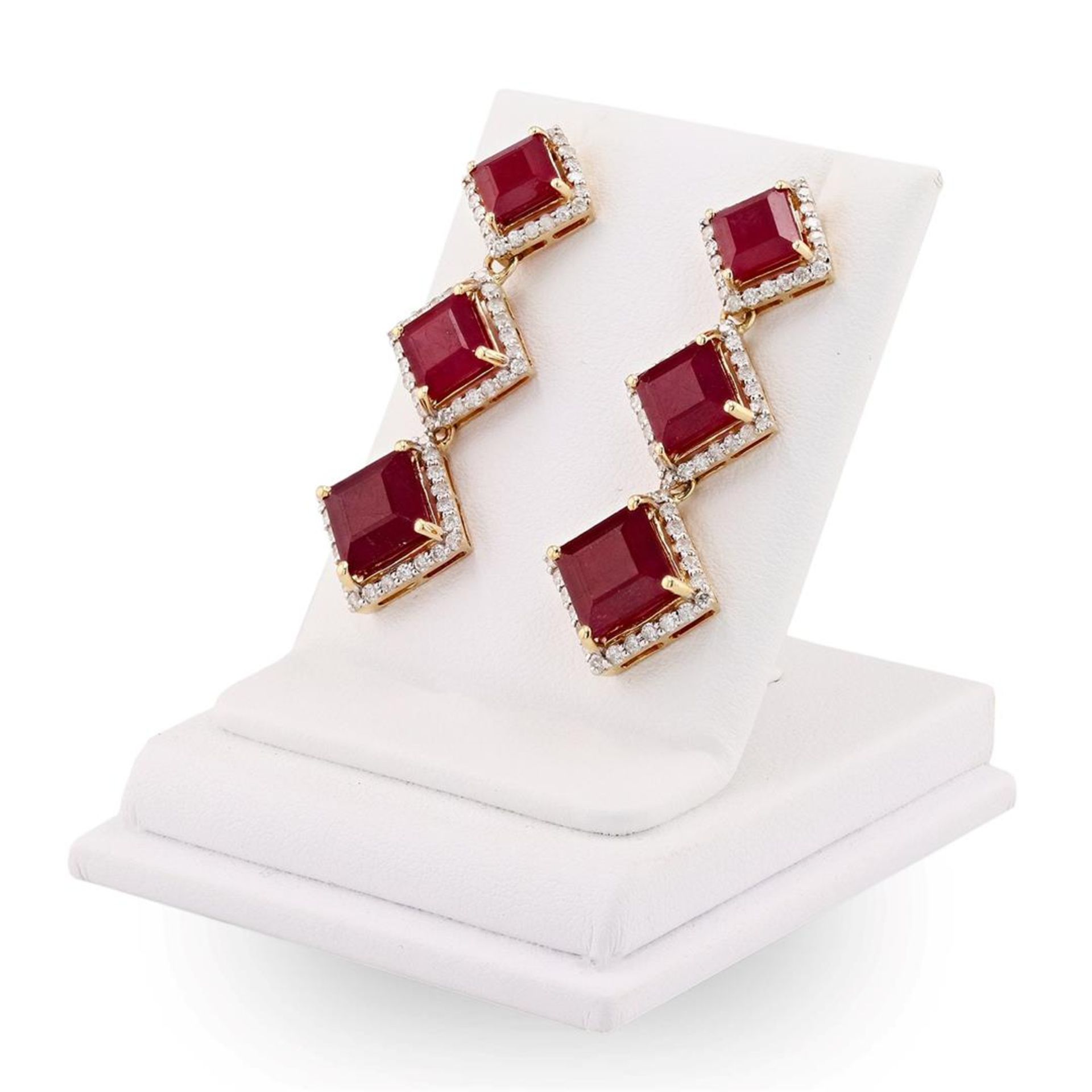 16.77 ctw Ruby and 1.41 ctw Diamond 14K Yellow Gold Earrings - Image 3 of 4