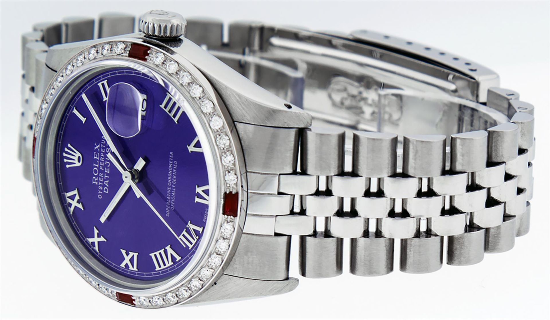 Rolex Mens Stainless Steel Purple Roman Diamond & Ruby Datejust Wristwatch Oyste - Image 7 of 9