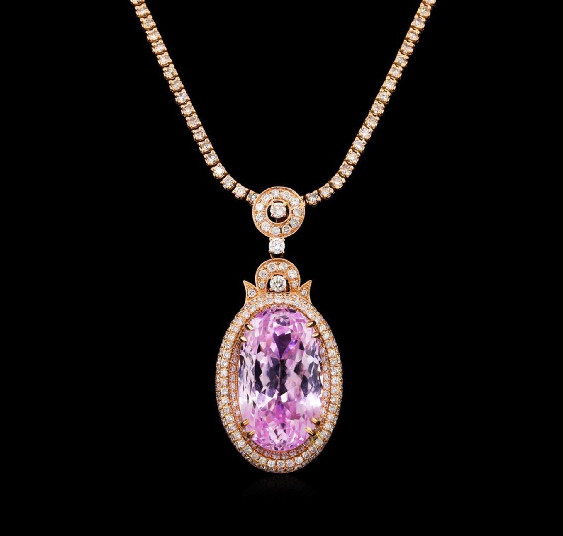 14KT Rose Gold 32.47 ctw GIA Certified Kunzite and Diamond Pendant With Chain - Image 2 of 4