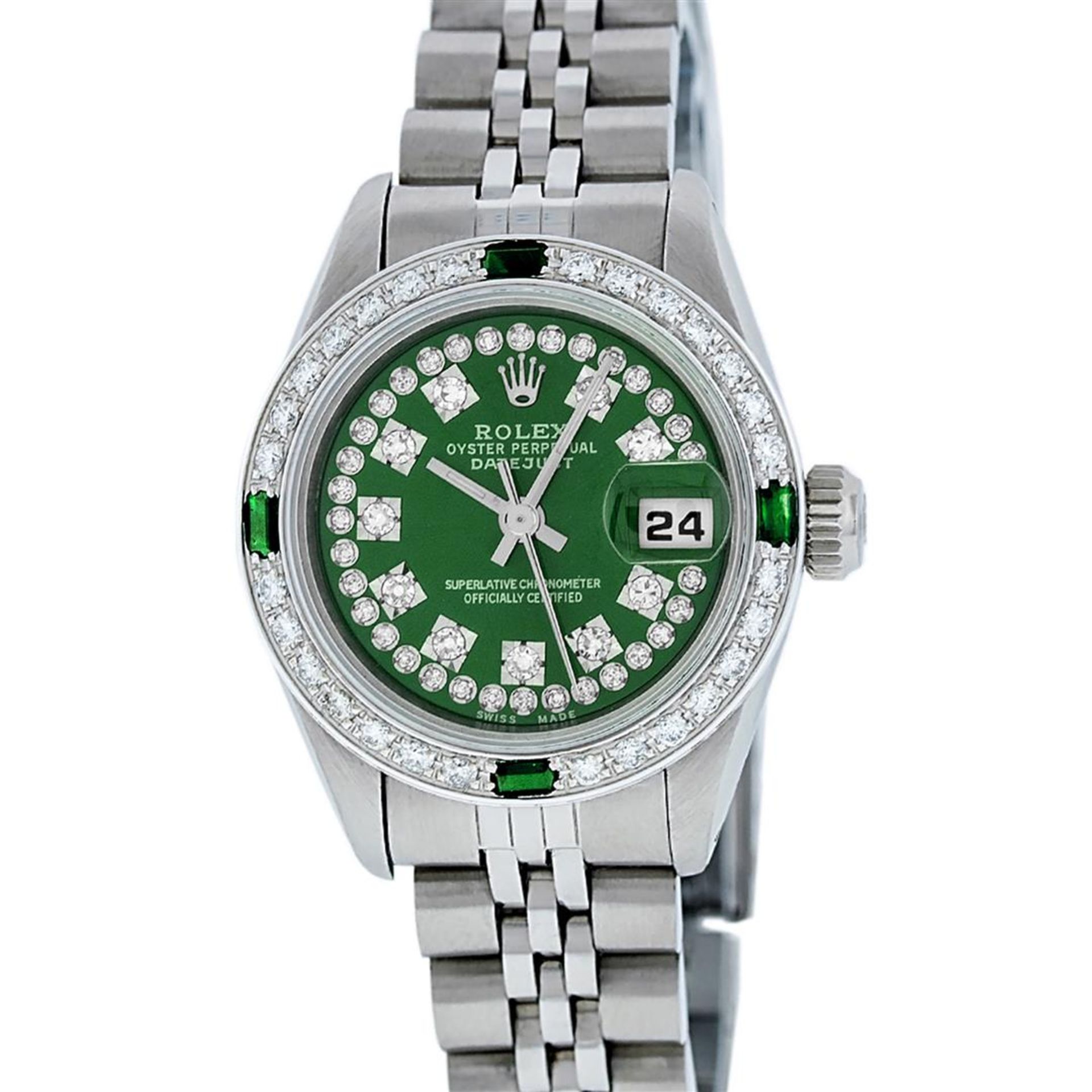 Rolex Ladies Stainless Steel Green Emerald & Diamond Datejust Wristwatch 26MM - Image 2 of 8