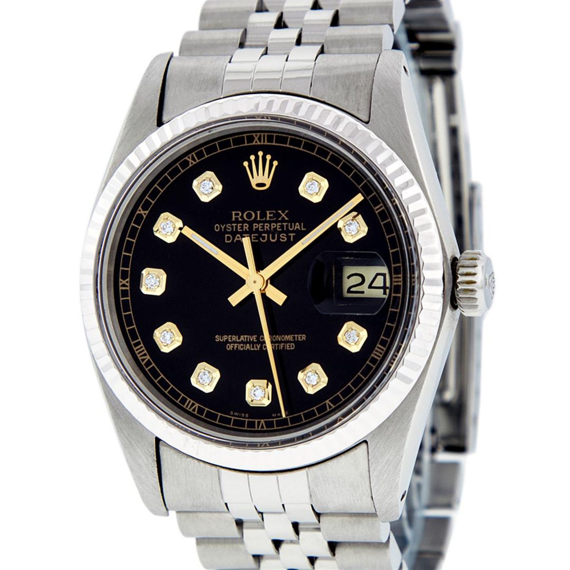 Rolex Mens Stainless Steel 36MM Black Diamond Datejust Wristwatch - Image 3 of 9