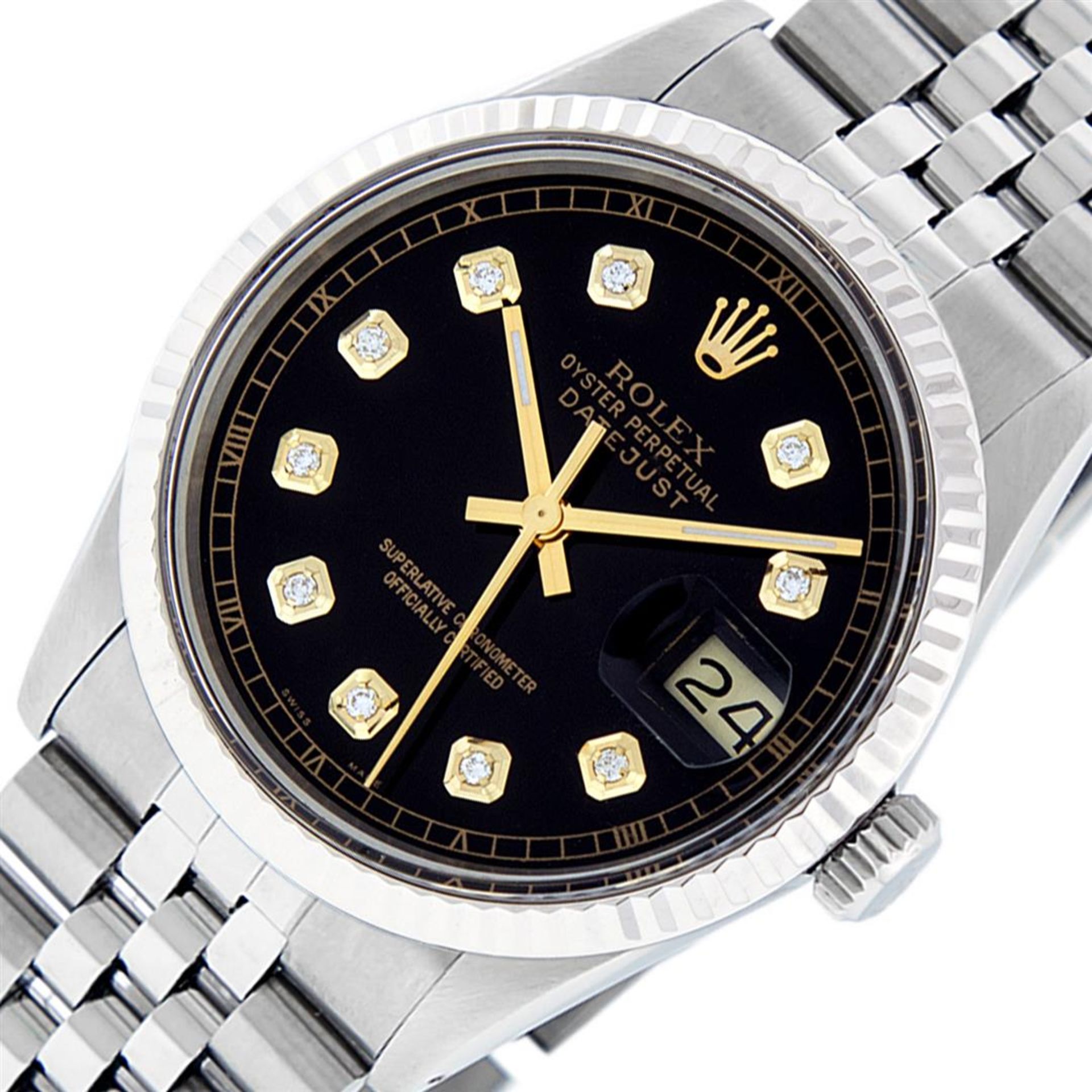 Rolex Mens Stainless Steel 36MM Black Diamond Datejust Wristwatch - Image 2 of 9