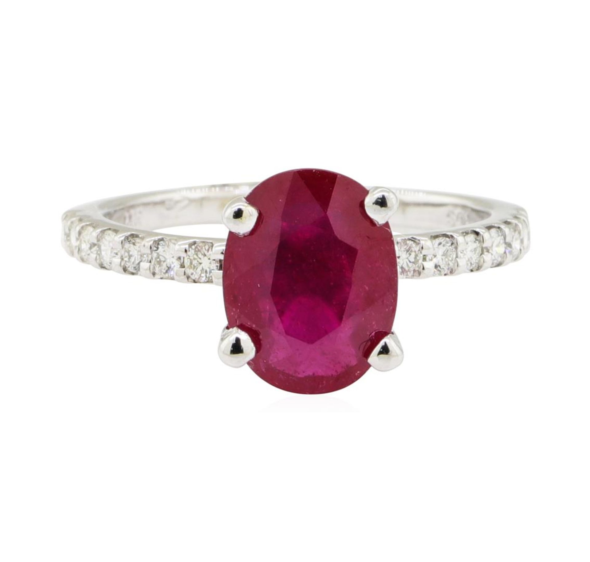 2.38 ctw Glass Filled Natural Ruby and Diamond Ring - 14KT White Gold - Image 2 of 4