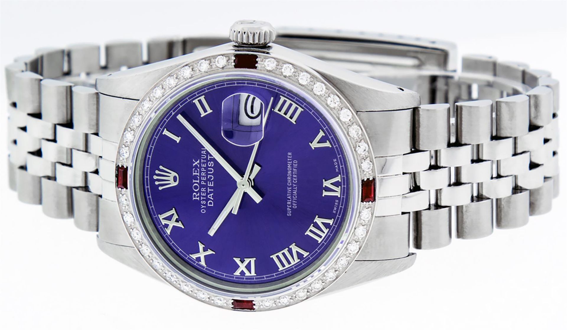 Rolex Mens Stainless Steel Purple Roman Diamond & Ruby Datejust Wristwatch Oyste - Image 6 of 9