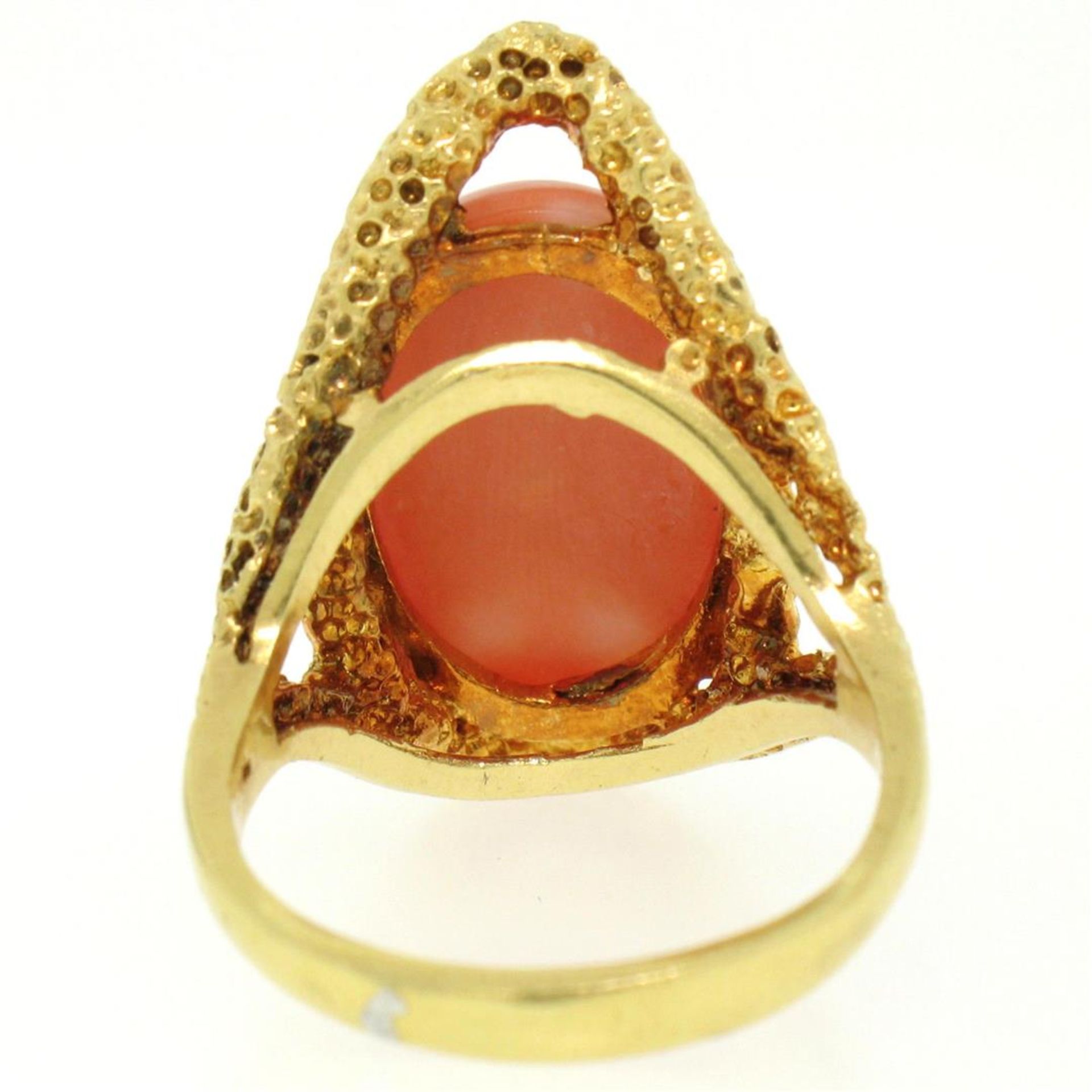 18k Yellow Gold Large Cabochon FINE Coral Nugget Textured Solitaire Ring - Image 7 of 7