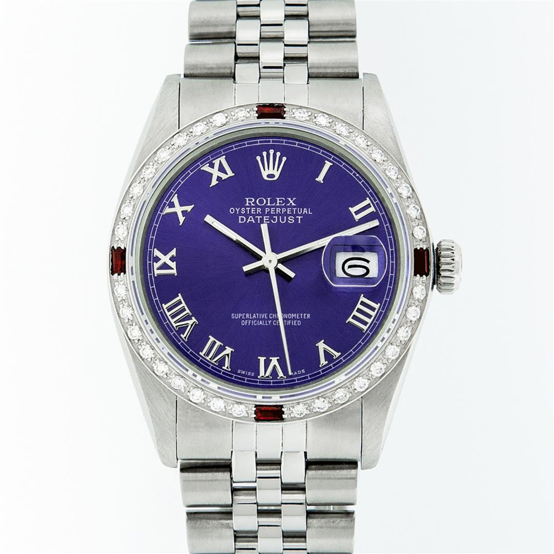 Rolex Mens Stainless Steel Purple Roman Diamond & Ruby Datejust Wristwatch Oyste - Image 4 of 9