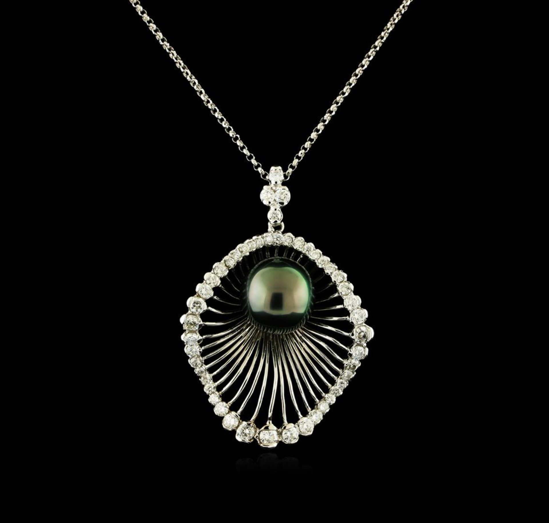 1.34 ctw Diamond and Pearl Pendant With Chain - 14KT White Gold - Image 2 of 3