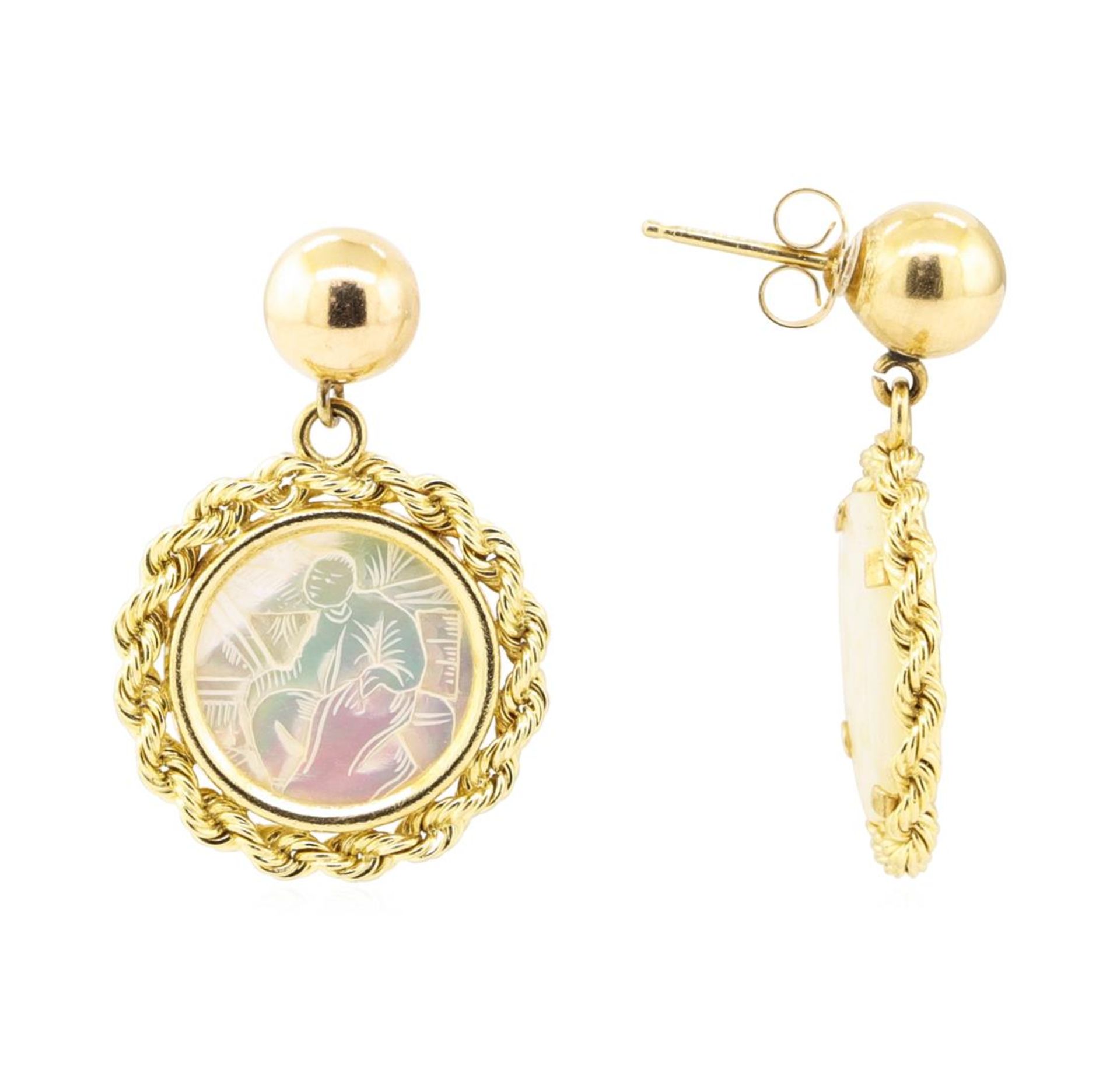 Mother of Pearl Coin Earrings - 14KT Yellow Gold - Image 2 of 2