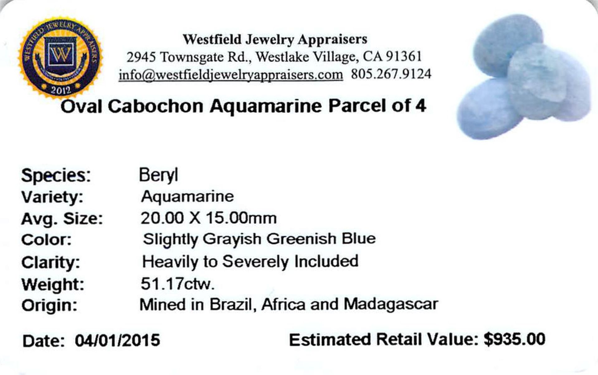 51.17 ctw Cabochon Aquamarine Parcel - Image 2 of 2