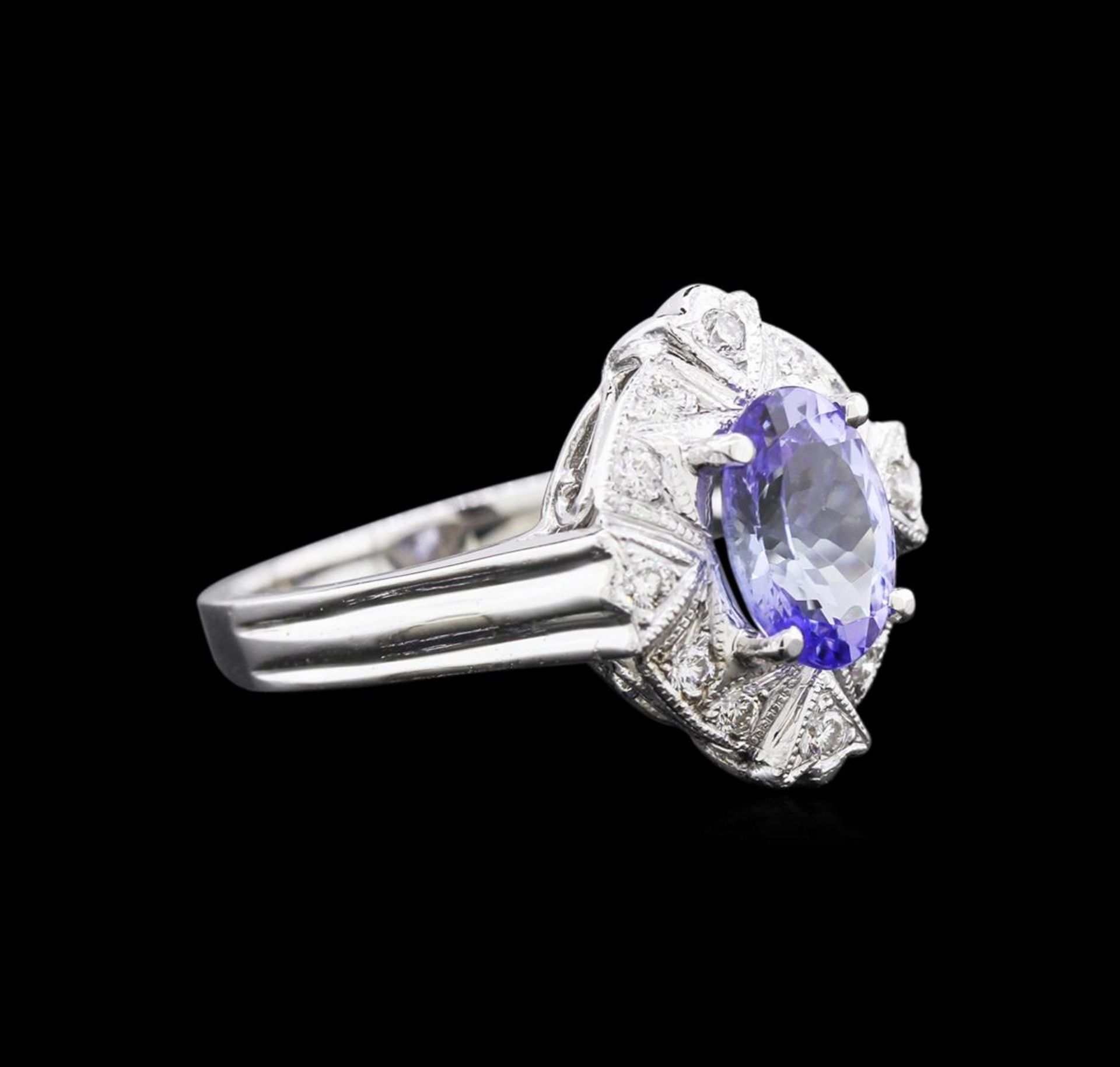 1.67 ctw Tanzanite and Diamond Ring - 14KT White Gold